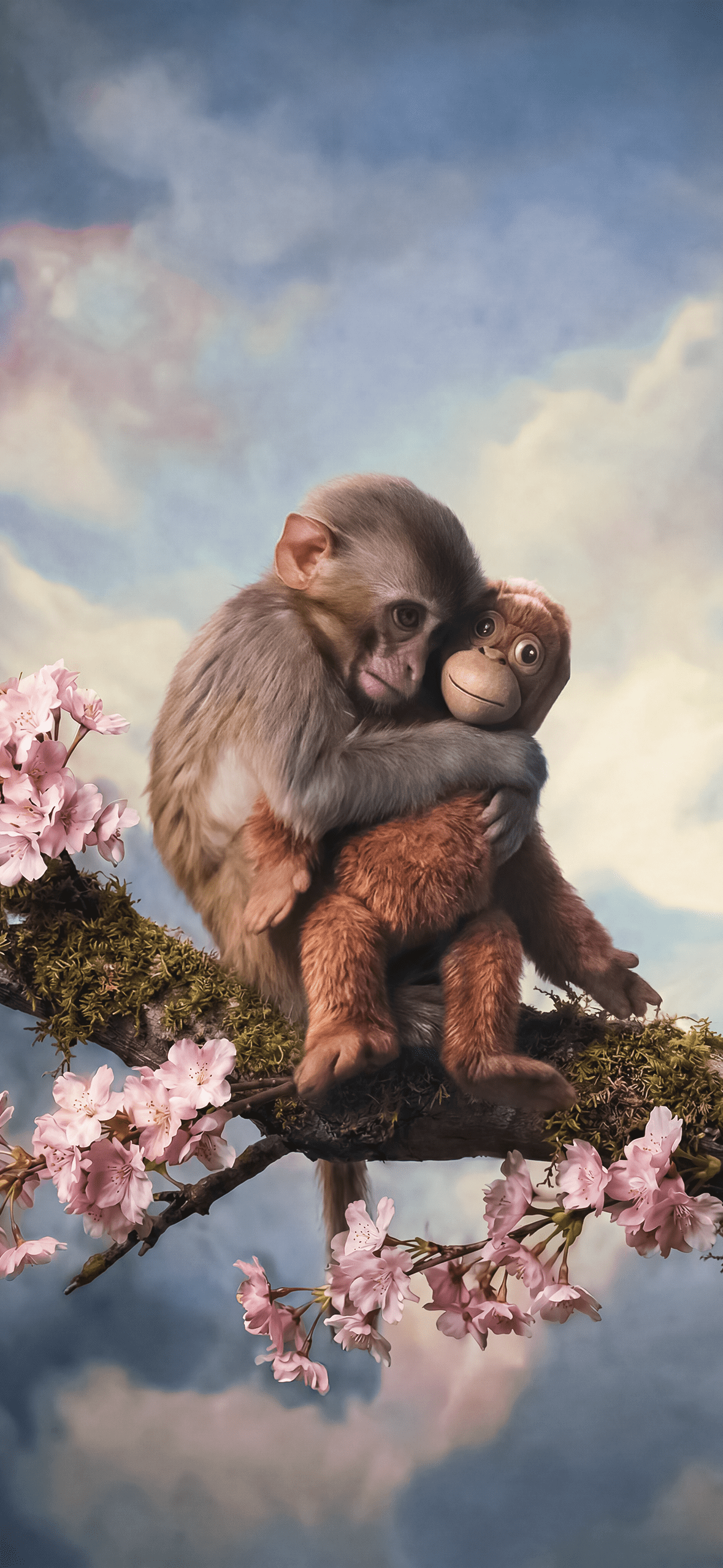 1179x2556 Punch Monkey Hug 4K Wallpaper