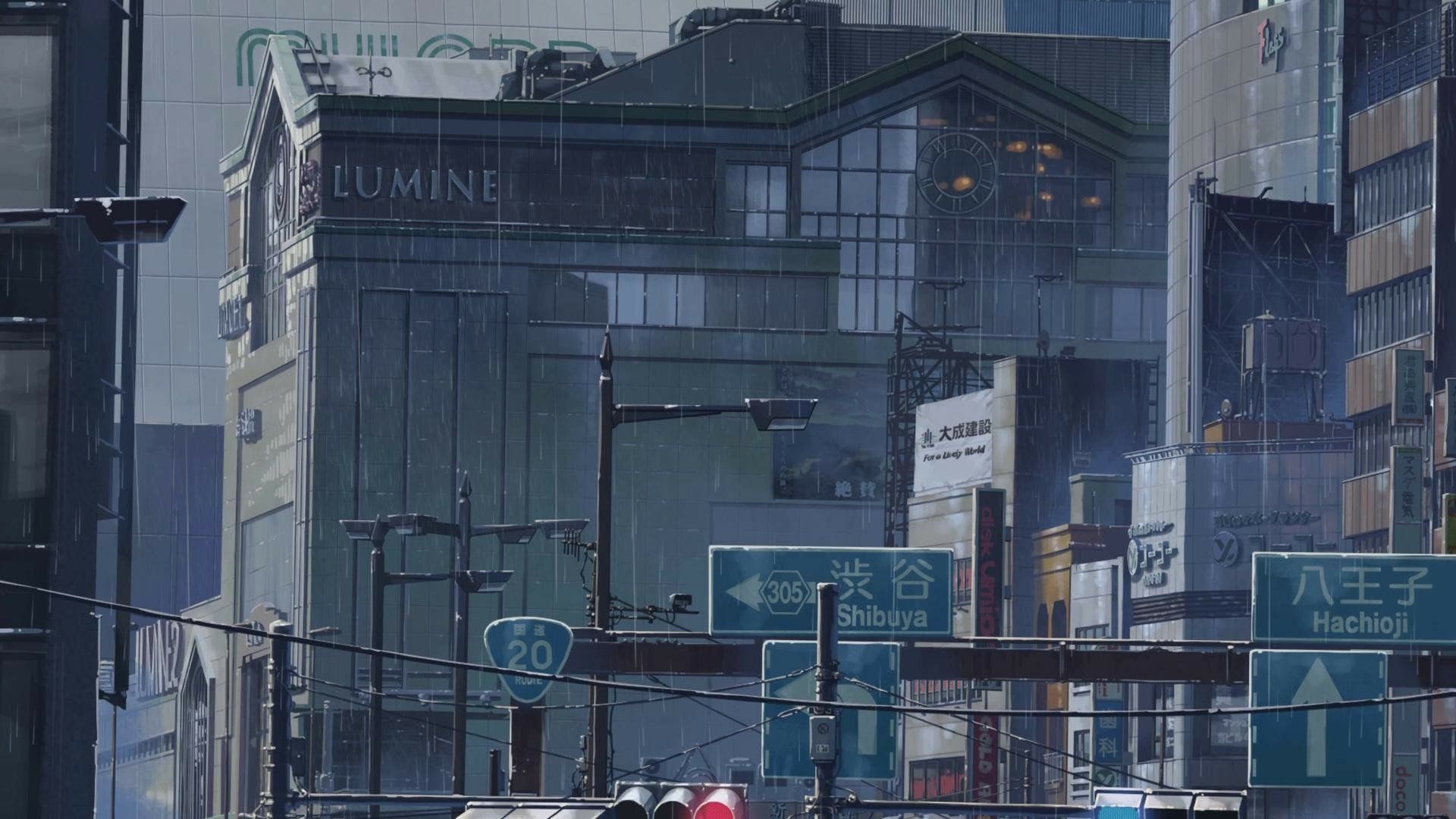 1920x1080 Rainy Tokyo Streets: HD Anime Building Wallpaperx1080