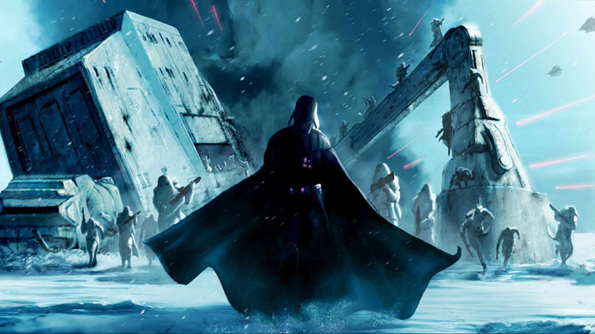 1920x1080 Desktop wallpaper: Sci Fi, Darth Vader, At At Walker, Star Wars, Hoth (Star Wars), Sith (Star Wars), Belt, Cape, Helmet, Mask 4K free download for PC. 185011