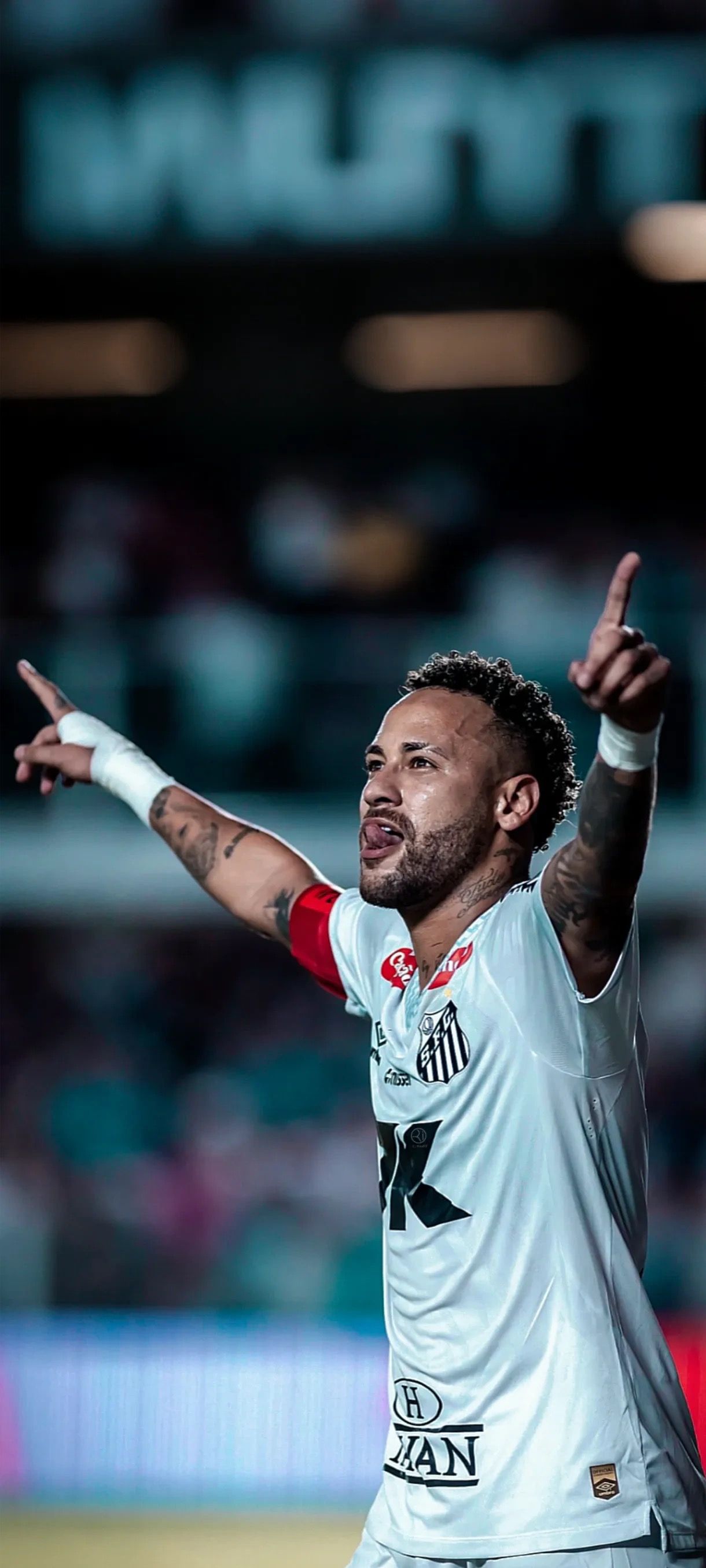 1220x2711 Neymar Jr. celebrating in a Santos FC jersey Football Wallpaper