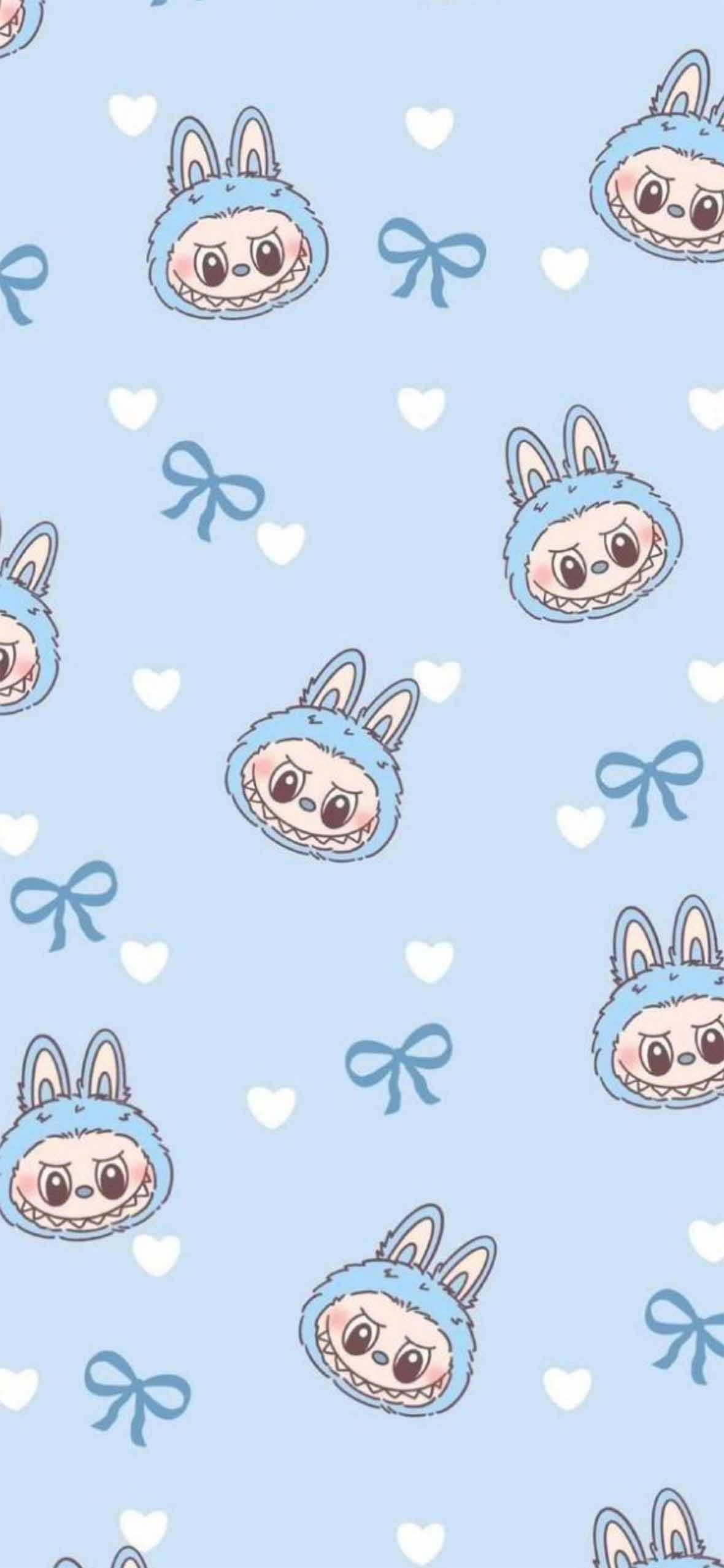 1180x2554 Blue Labubu Doll Cute Pattern Wallpaper Blue Wallpaper