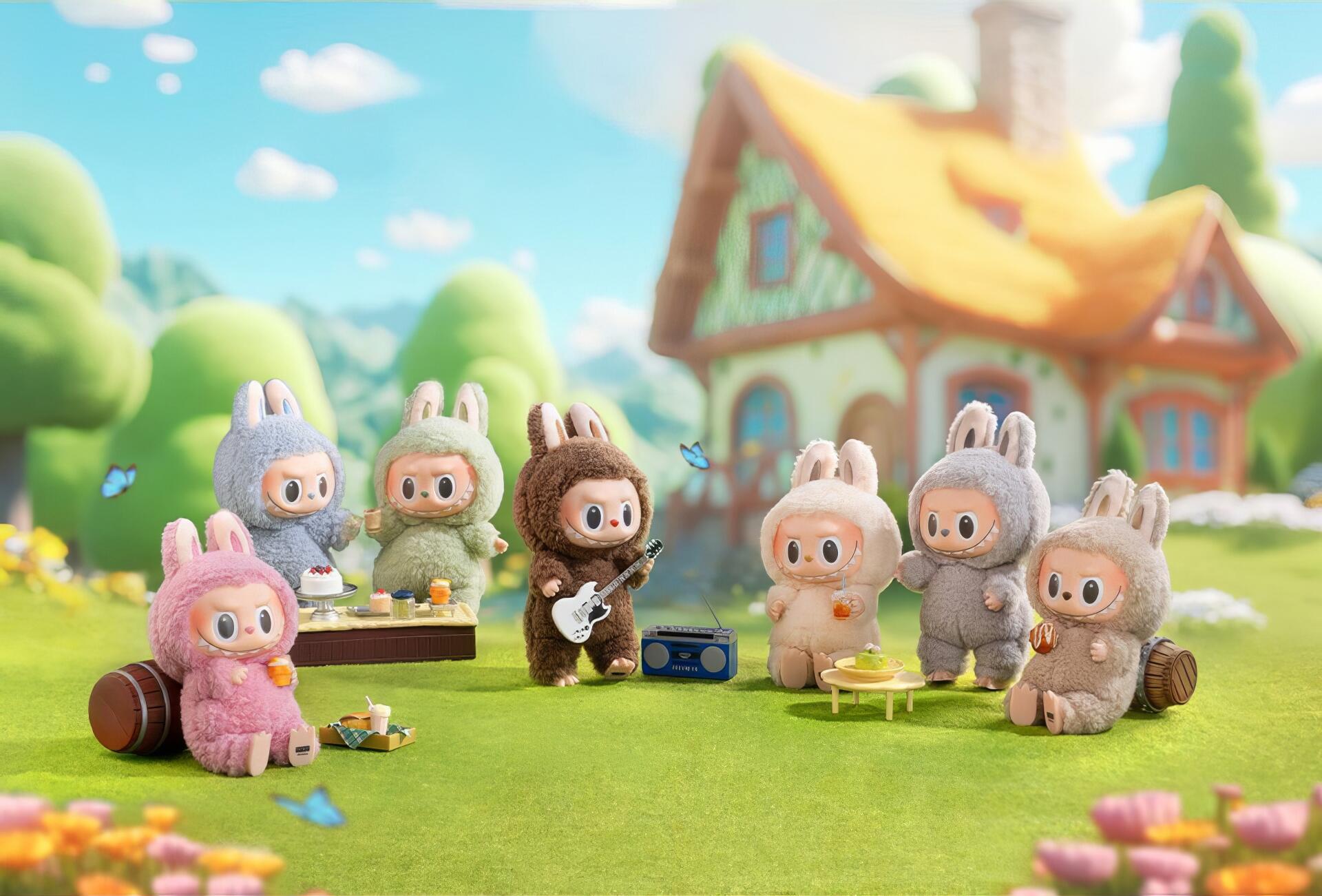 1920x1301 Labubu HD Wallpaper: Adorable Bunny Friends in a Charming Village Scenex1301