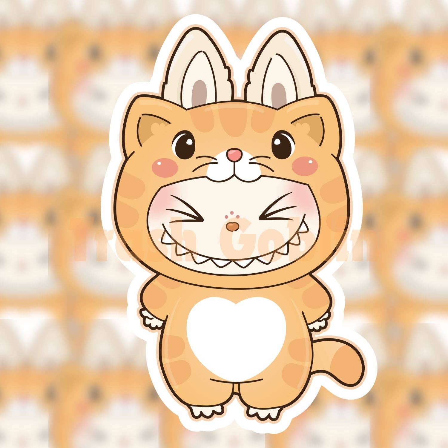 1500x1500 Orange Cat Labubu Vinyl Sticker