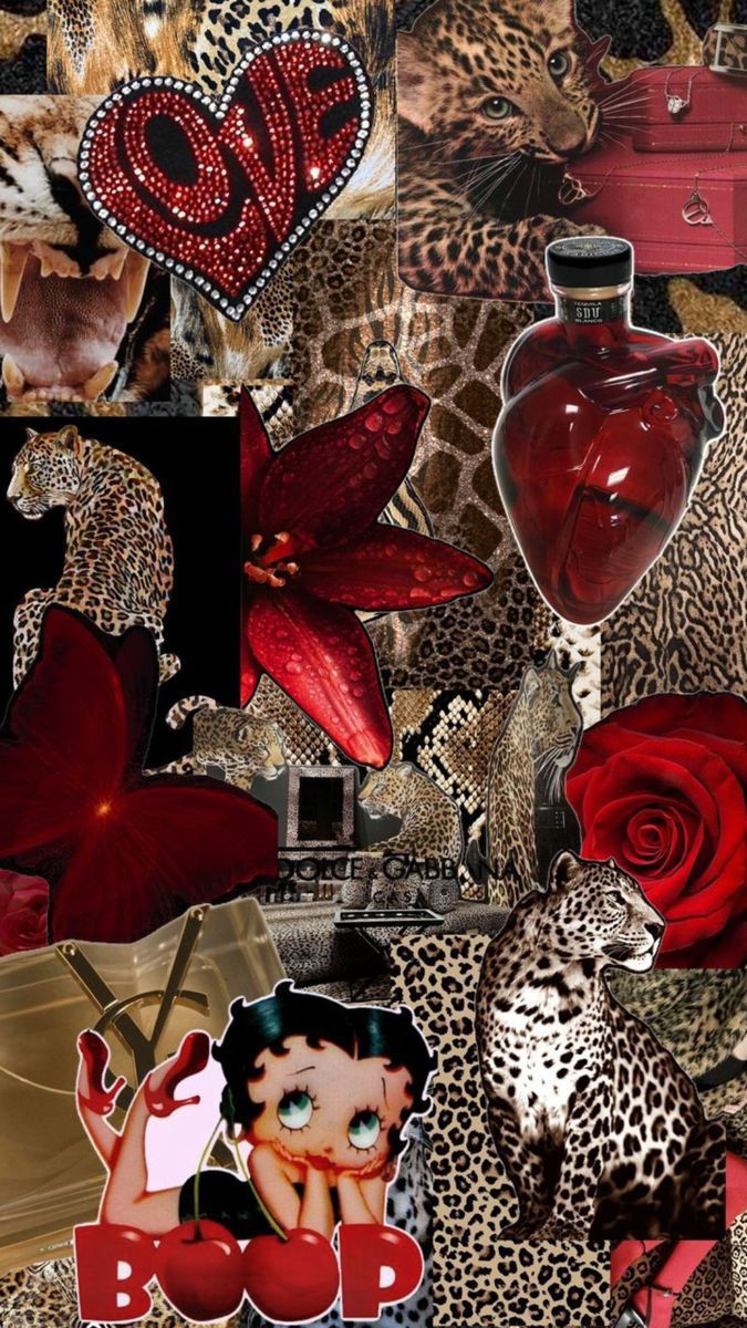 675x1200 leopard #leopardprint #red #cherryred #texture #bettyboop #diamond #gems #collage