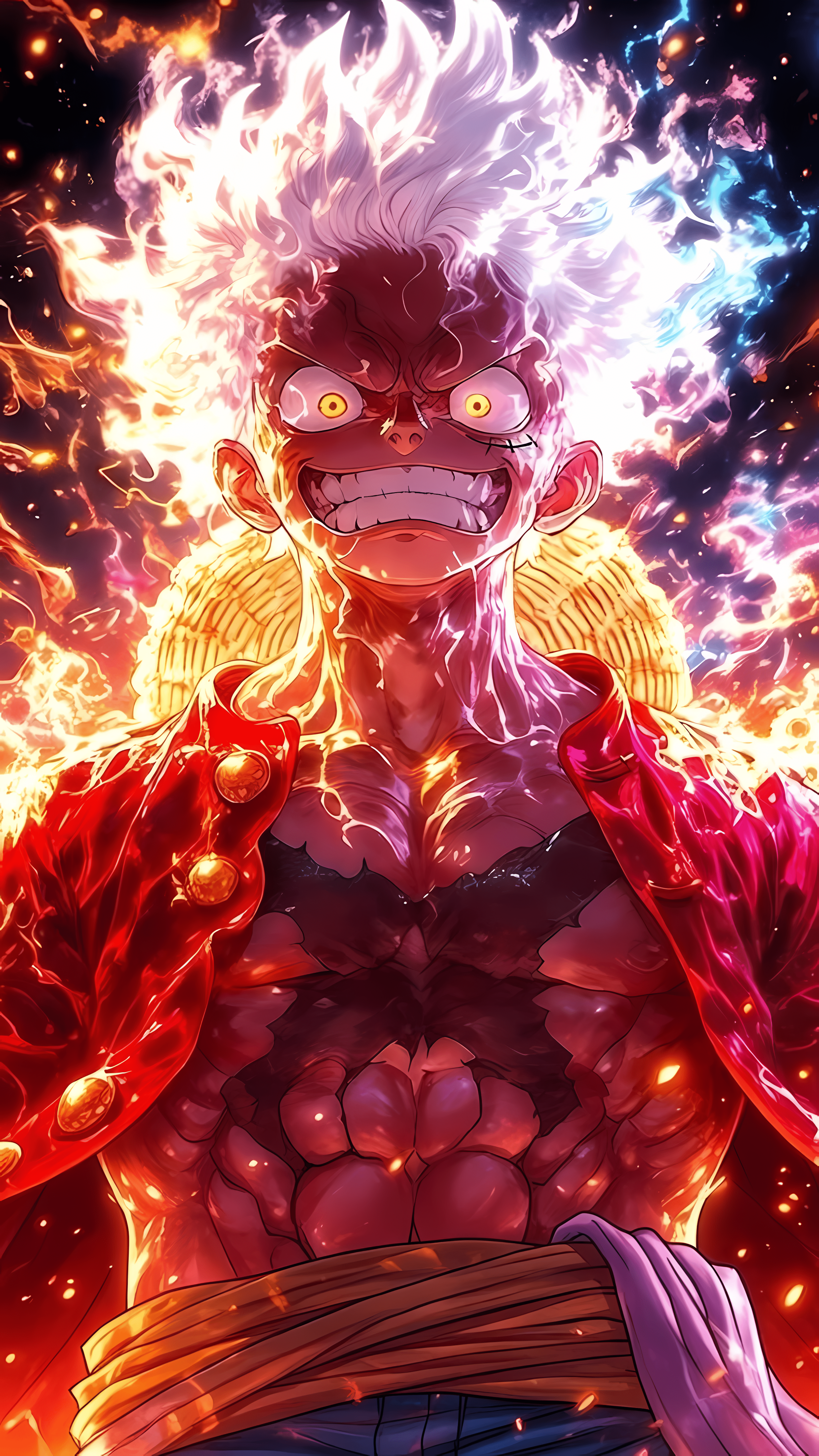 3195x5680 PicturePlungeK Wallpaper Download: One Piece Luffy Gear 5 Fire Aura 4K Wallpaper for Mobile
