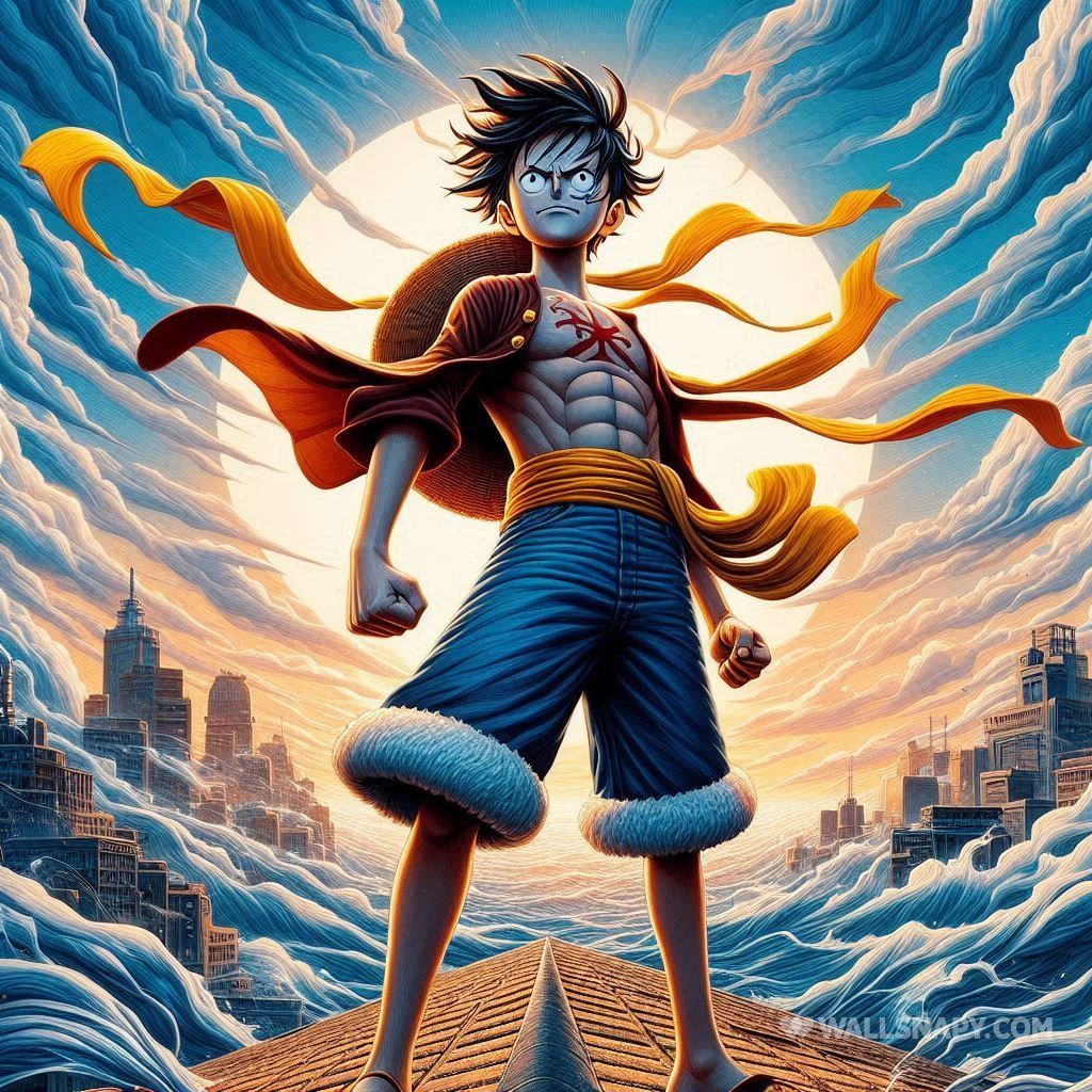 1024x1024 One piece luffy standing tall gear 5 aura mobile wallpaper