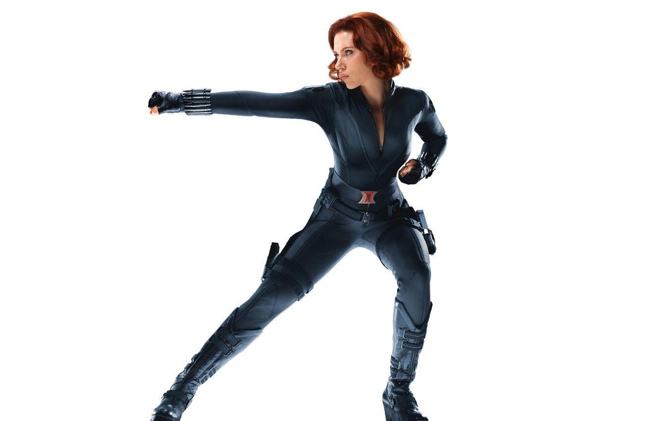 1332x850 Wallpaper girl, pose, Scarlett Johansson, white background, The Avengers, black widow image for desktop, section фильмы