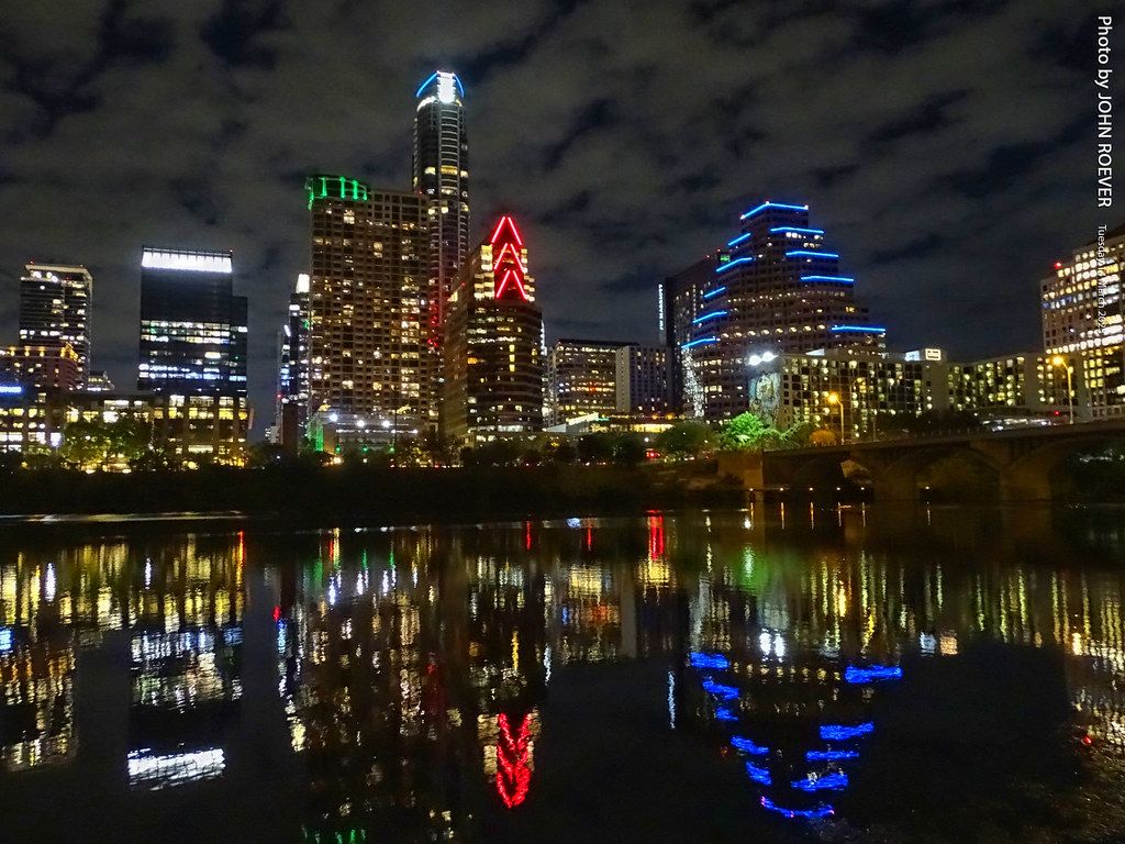 1024x768 Nighttime in Austin, 14 Mar 2023. A view of the Austin skyl