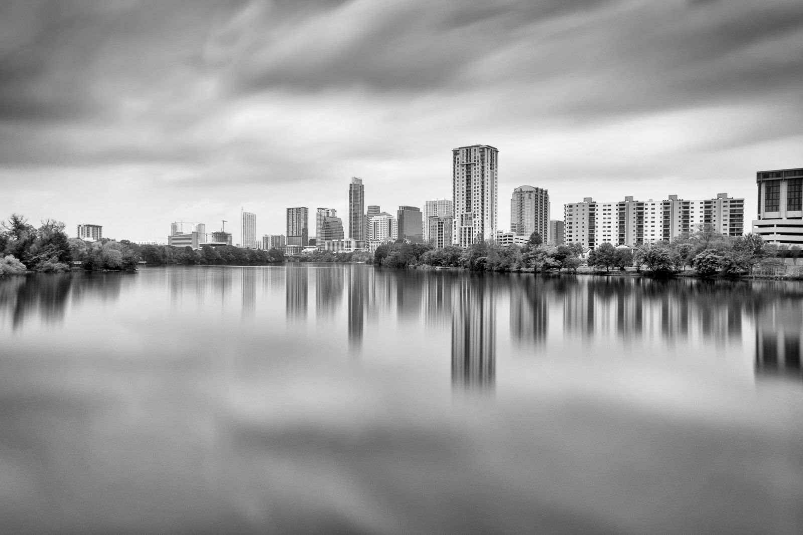1600x1067 Austin Skyline & Lady Bird Lake: Black & White Print