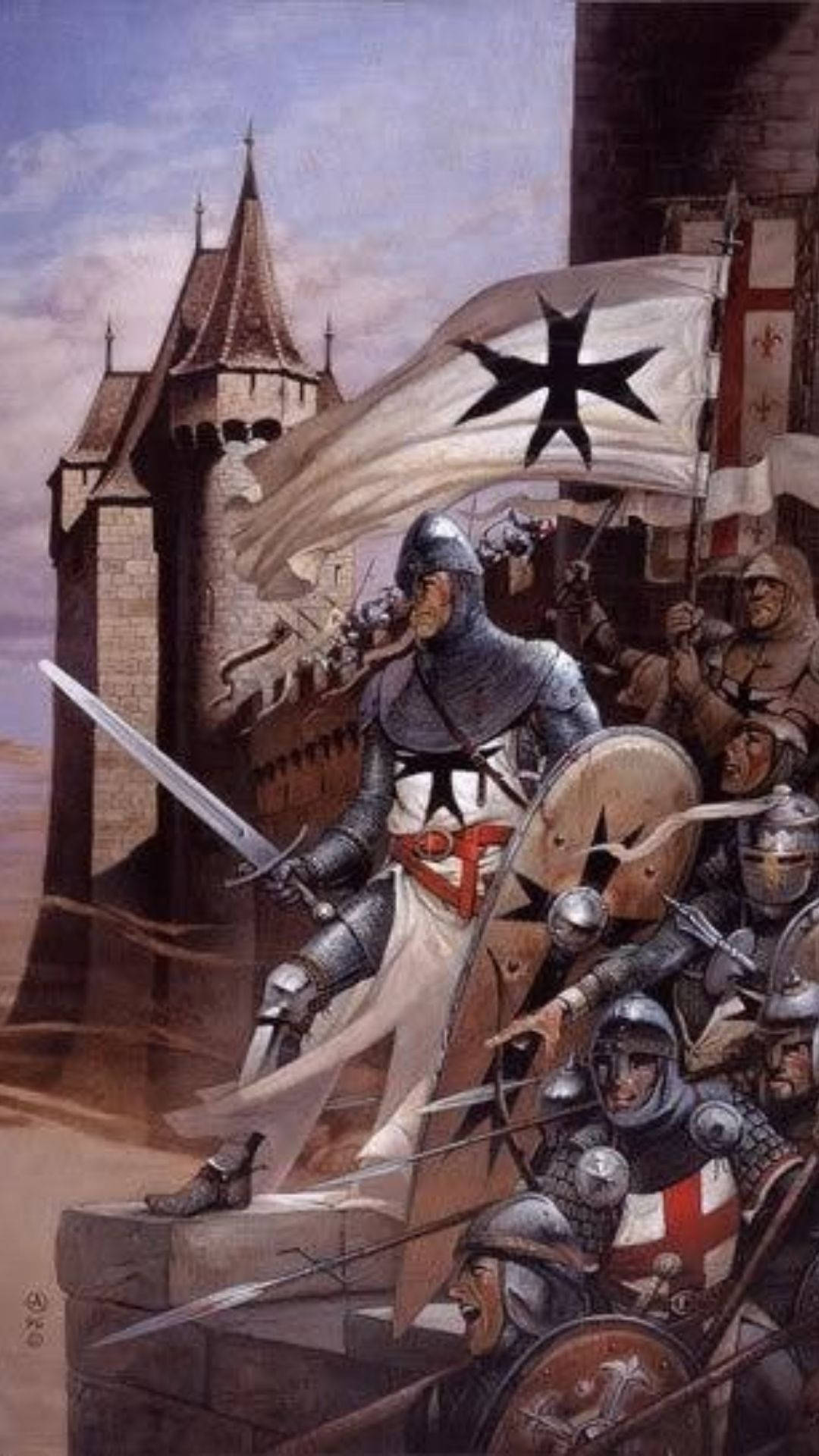 1080x1920 Download A Painting Of Knights And Soldiers In Armor Wallpaper