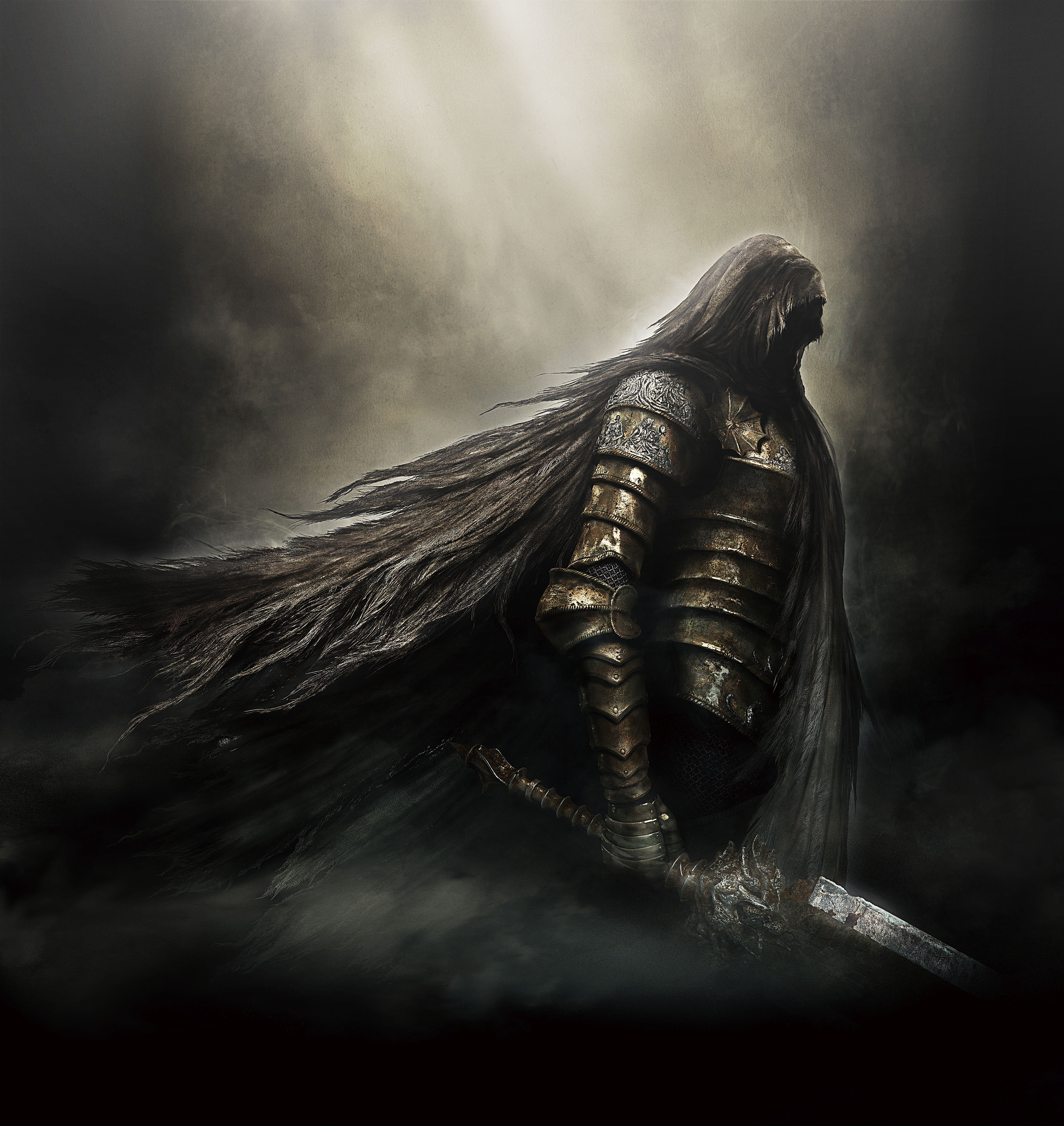 6142x6500 Painting of long haired knight HD wallpaper