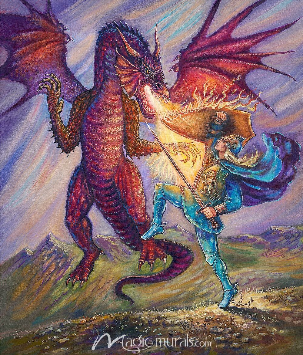 1000x1170 Blue Knight and Dragon Wallpaper Mural