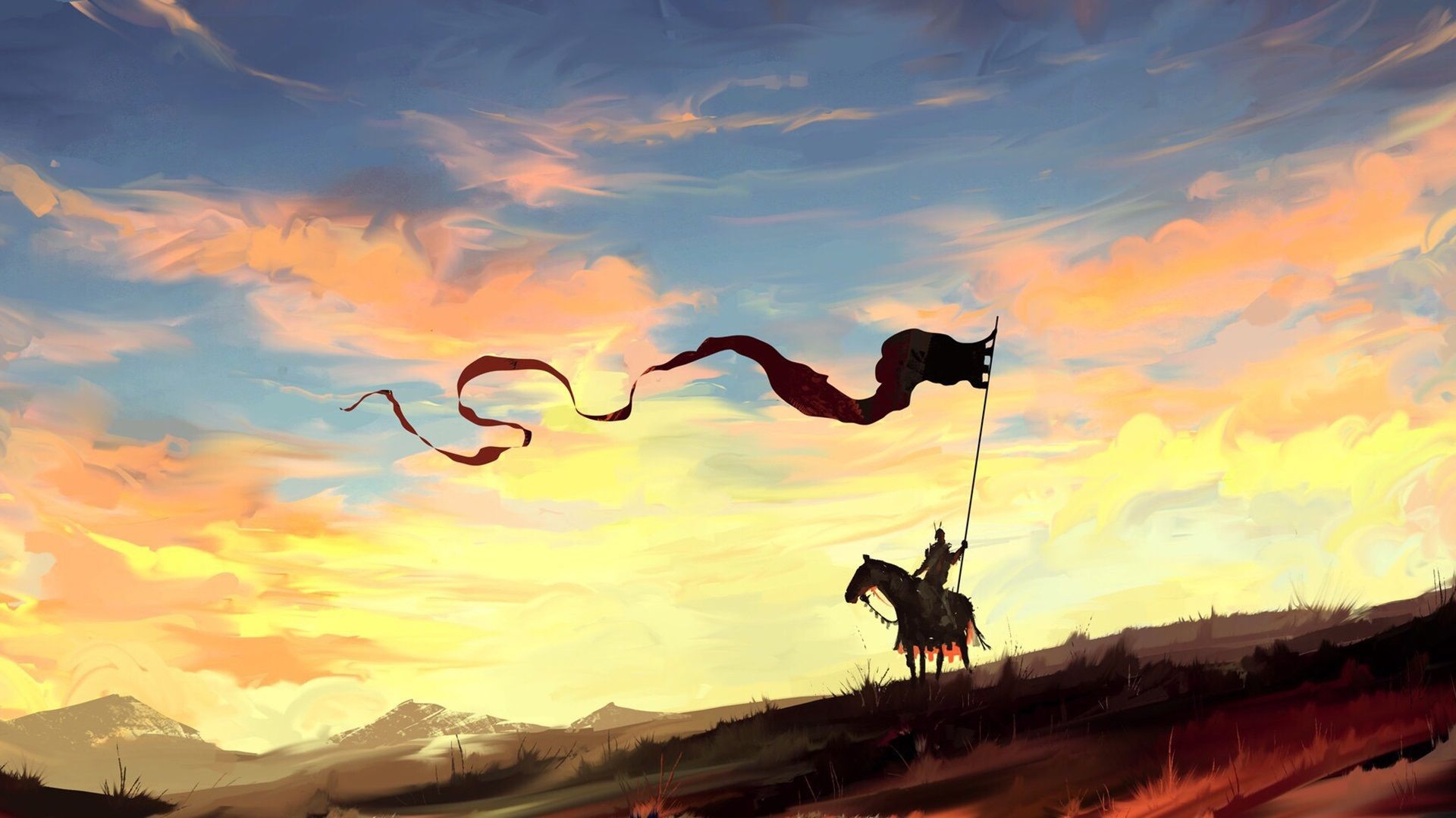 1920x1080 Art Painting, Knight, Horse, Banner 640x960 IPhone 4 4S Wallpaper, Background, Picture, Image