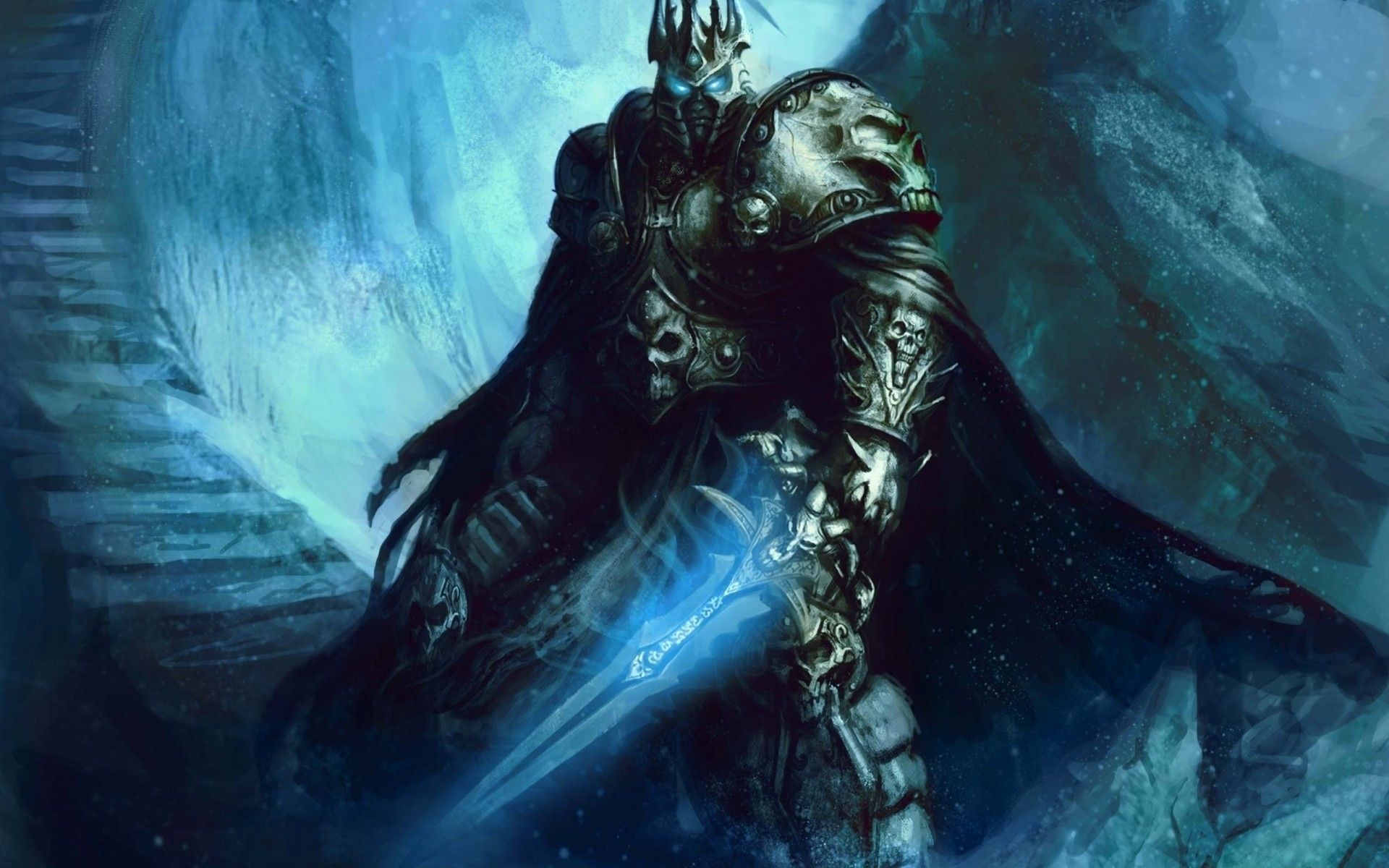 1920x1200 A fatal dark knight with a glowing sword on an icy background