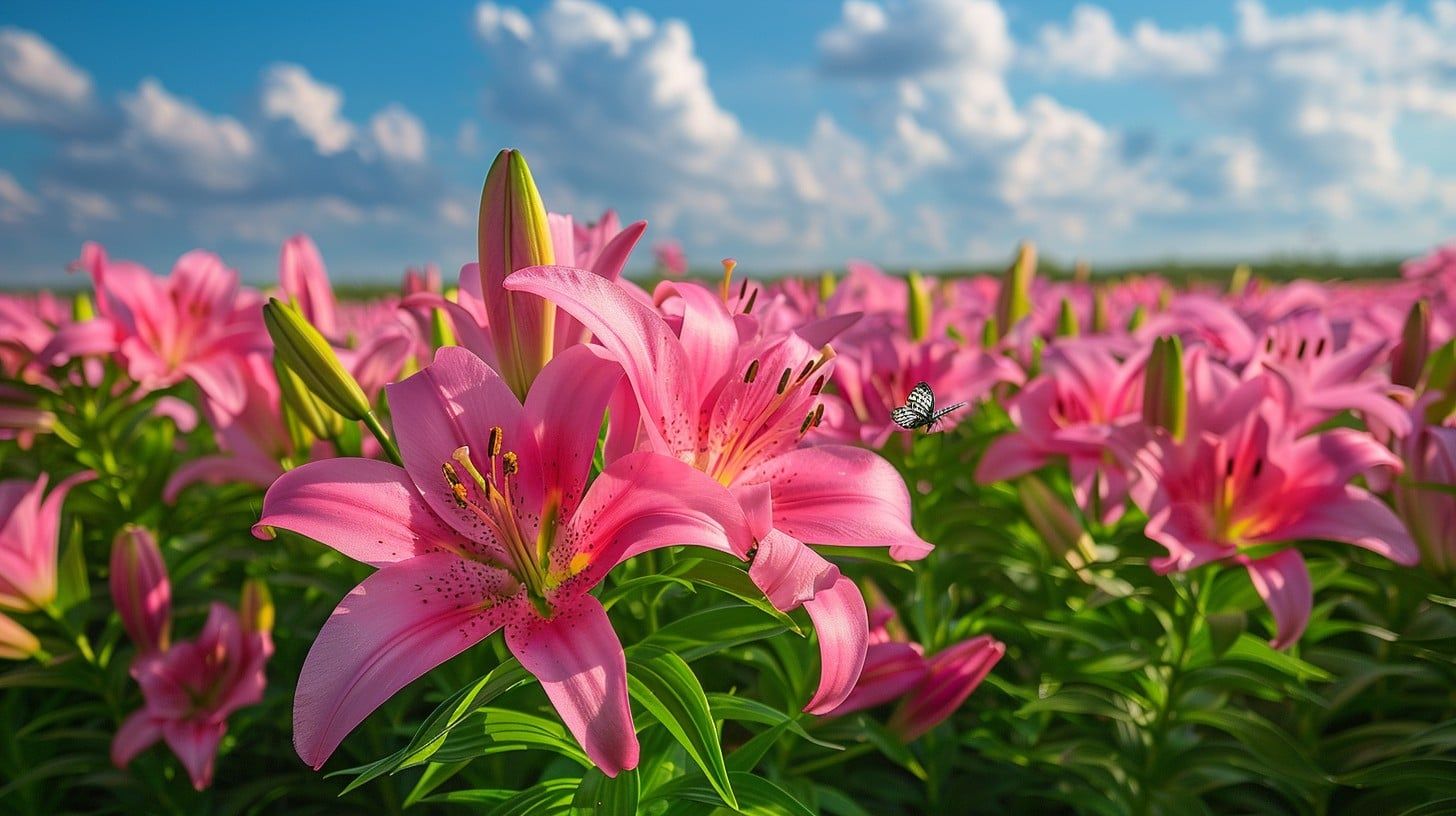 1456x816 Free Blooming Lily Field Image, Field, Pink