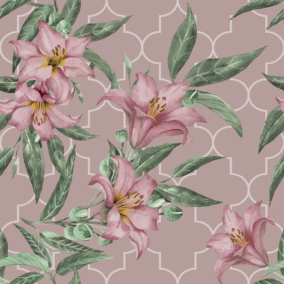 1200x1200 Exclusive Lilies Floral Wallpaper Floral Soft Teal Pink Botanical