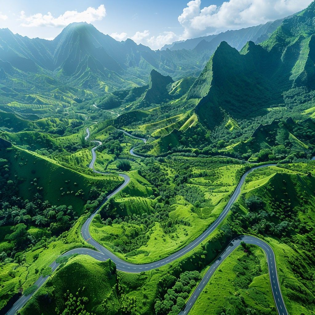 1024x1024 Free Mountainous Landscape View Image, Aerial, Road