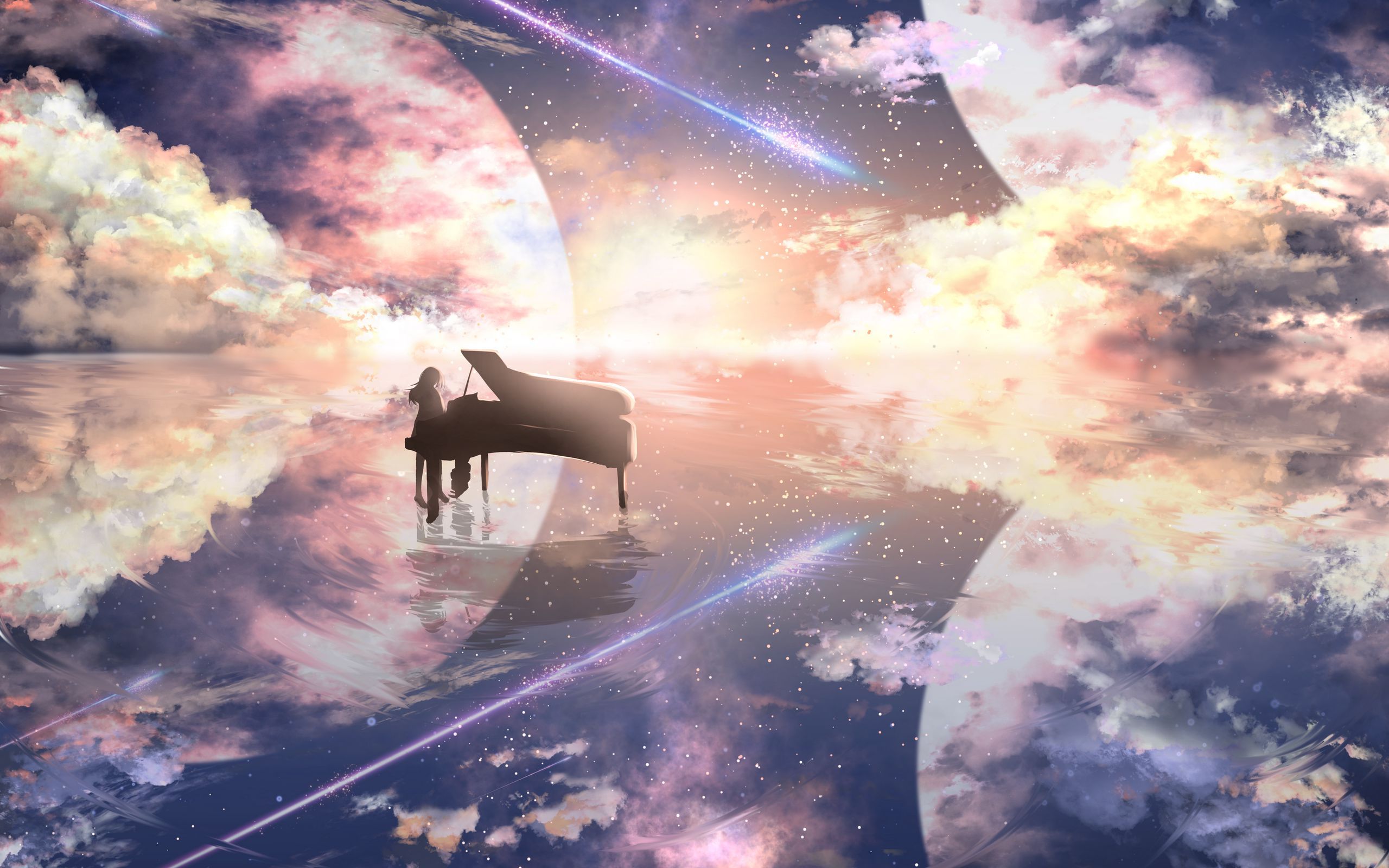 2560x1600 Download wallpaper 2560x1600 piano, silhouette, space, illusion, anime widescreen 16:10 HD background