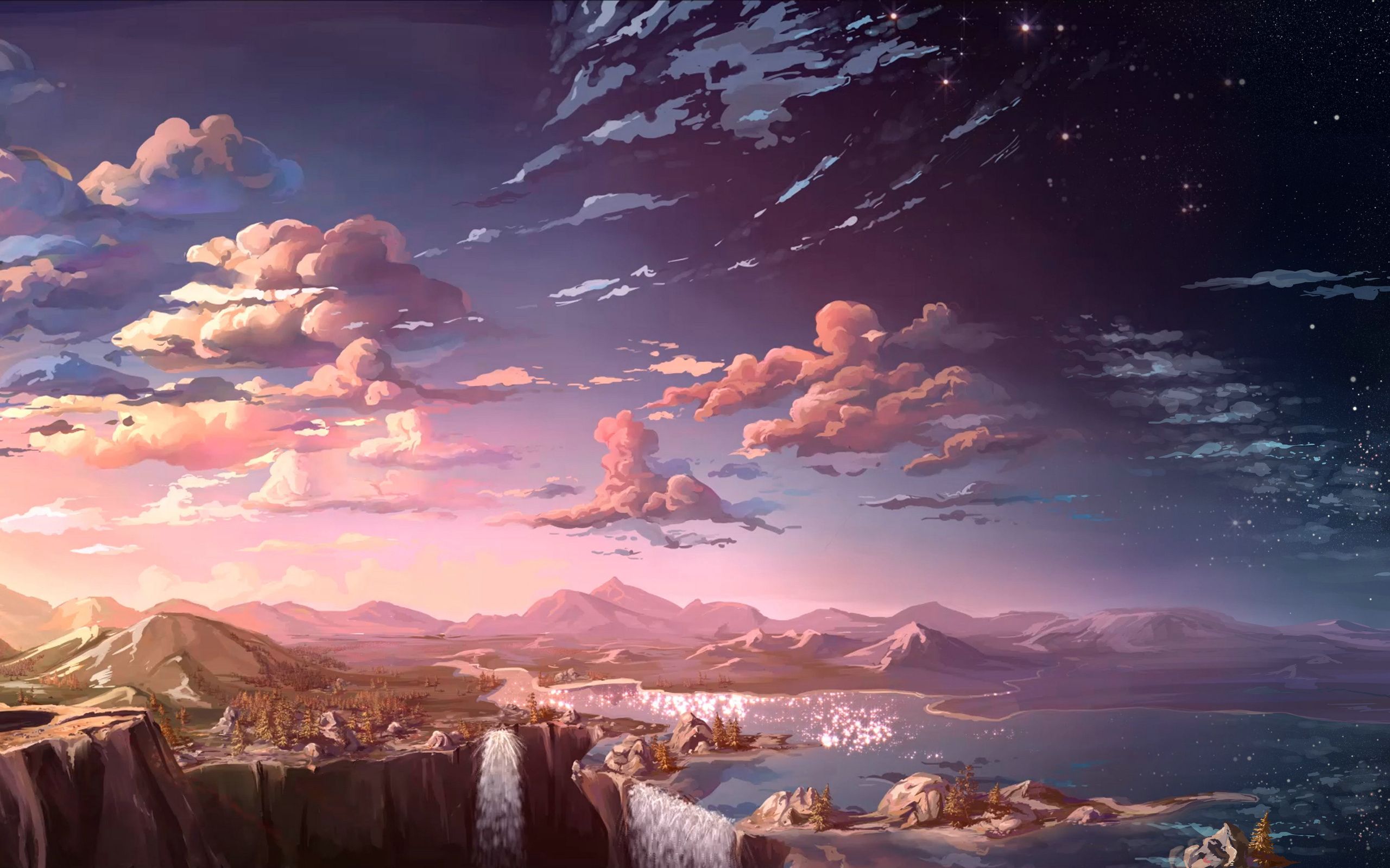 2560x1600 Anime Landscape Waterfall Cloud 5k Wallpaper, 2560x1600 Resolution HD 4k Wallpaper, Image, Background, Photos and Picture