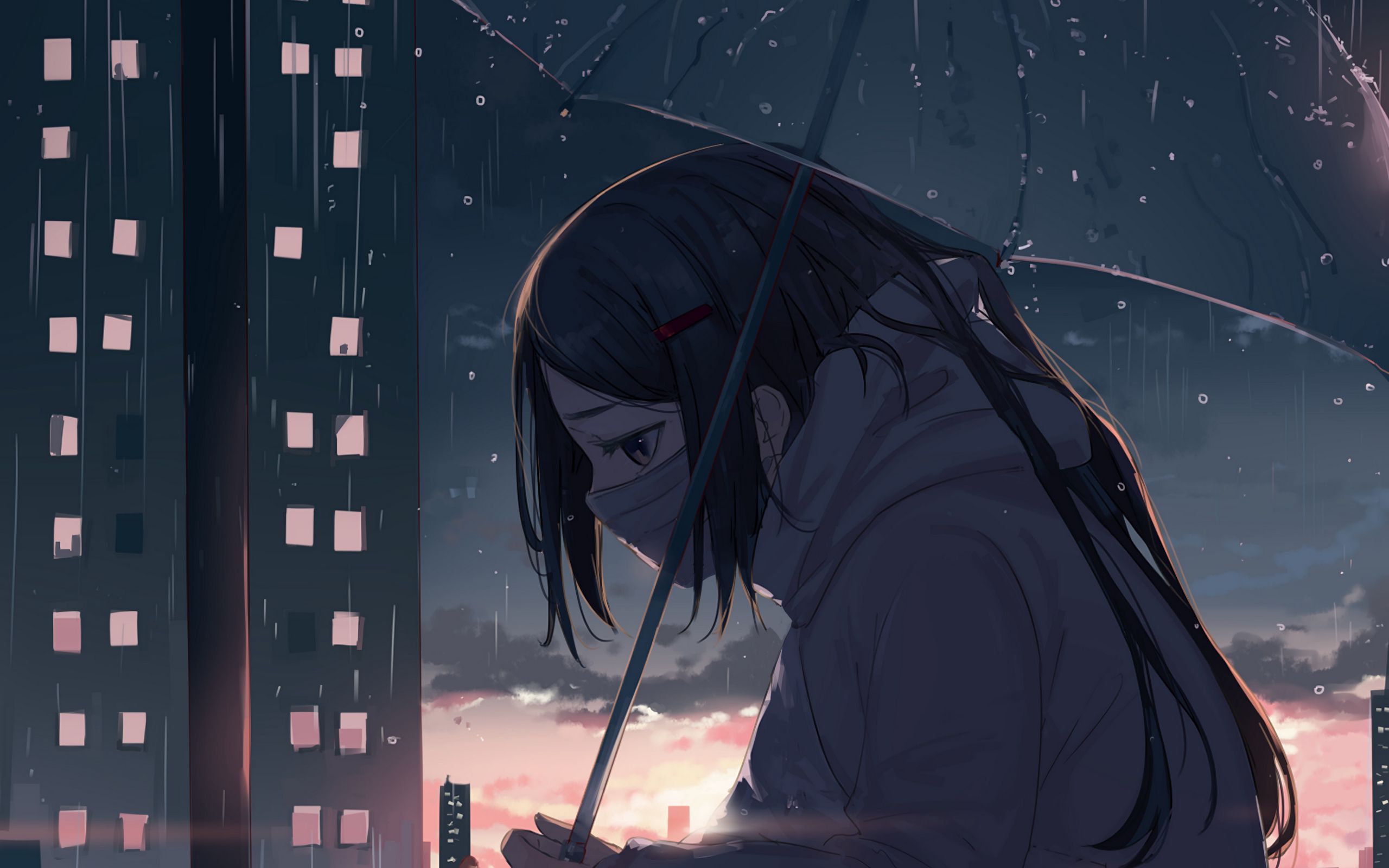 2560x1600 Download wallpaper 2560x1600 girl, umbrella, rain, sad, anime widescreen 16:10 HD background