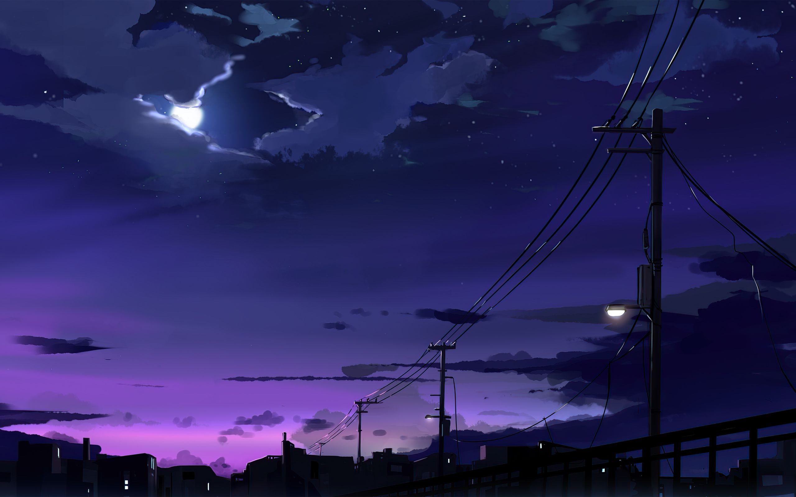 2560x1600 Power Lines Moon Anime Quite Night 4k Wallpaper, 2560x1600 Resolution HD 4k Wallpaper, Image, Background, Photos and Picture