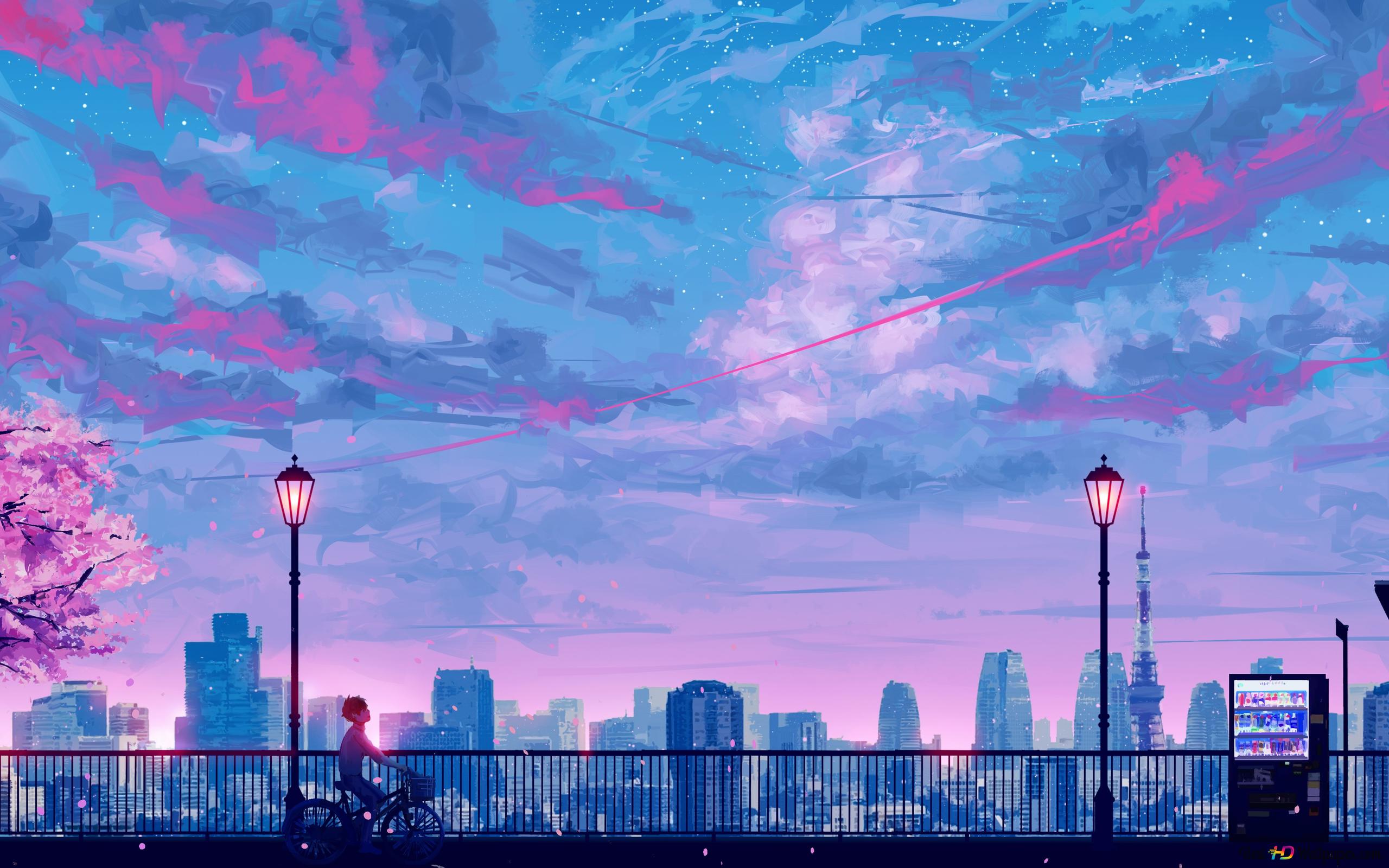 2560x1600 Anime city night 4K wallpaper download