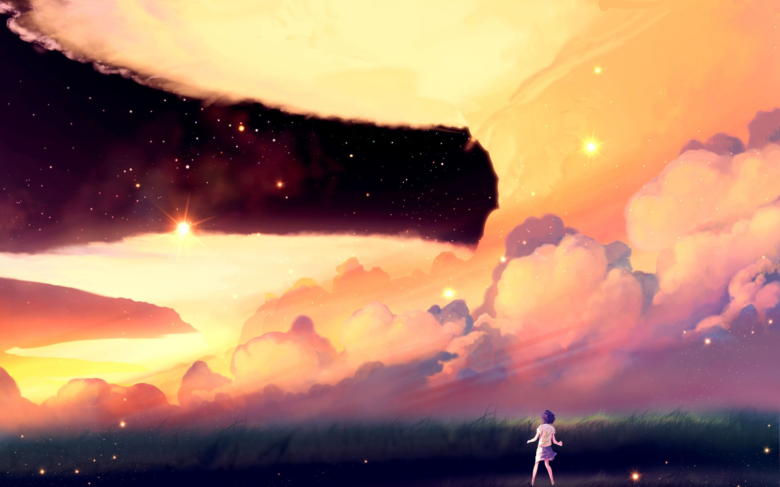 2560x1600 Akio Bako Anime Sunset Girl Design Desktop Wallpaper