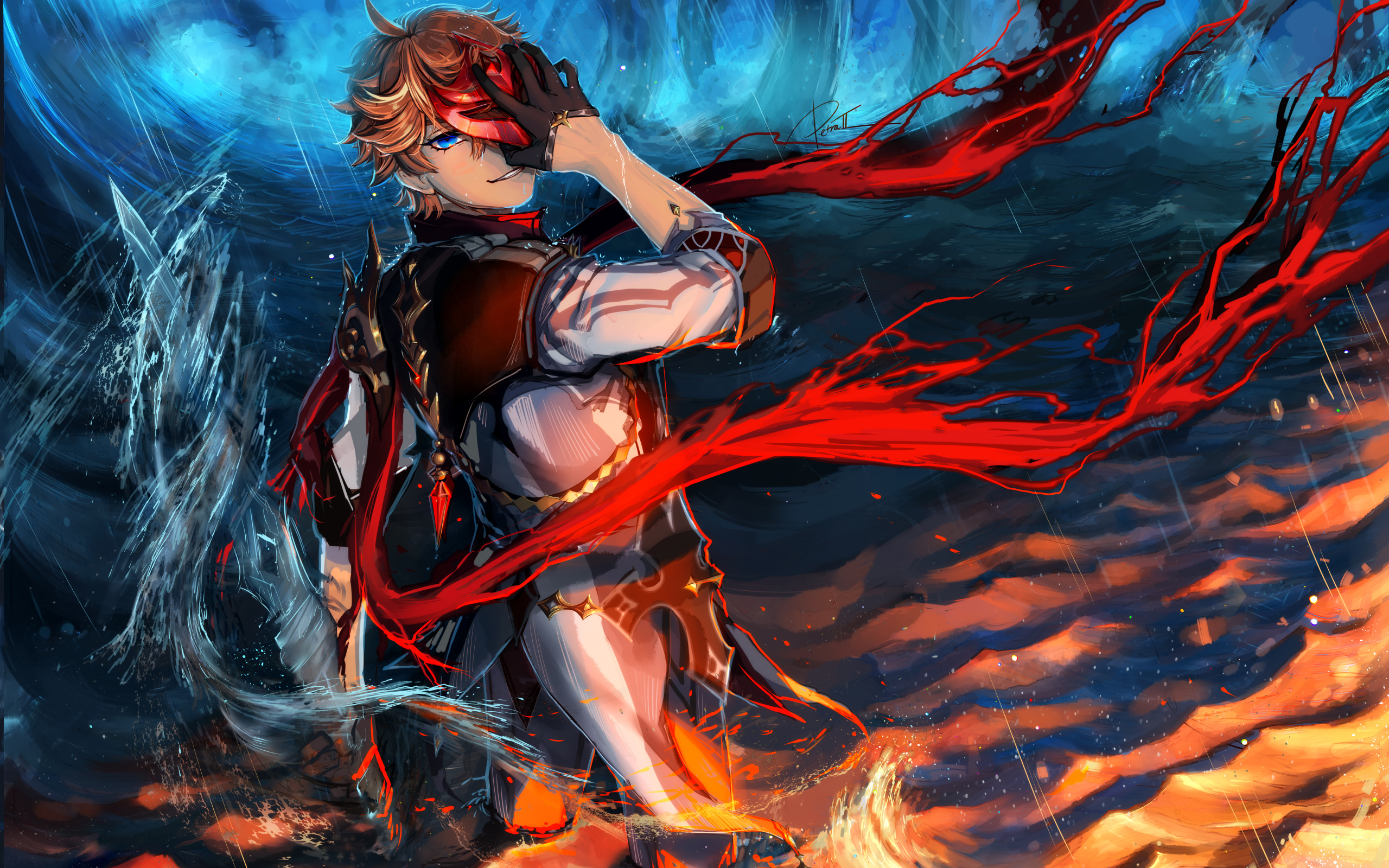2560x1600 Anime man covered his face with hand in water Desktop wallpaper 2560x1600