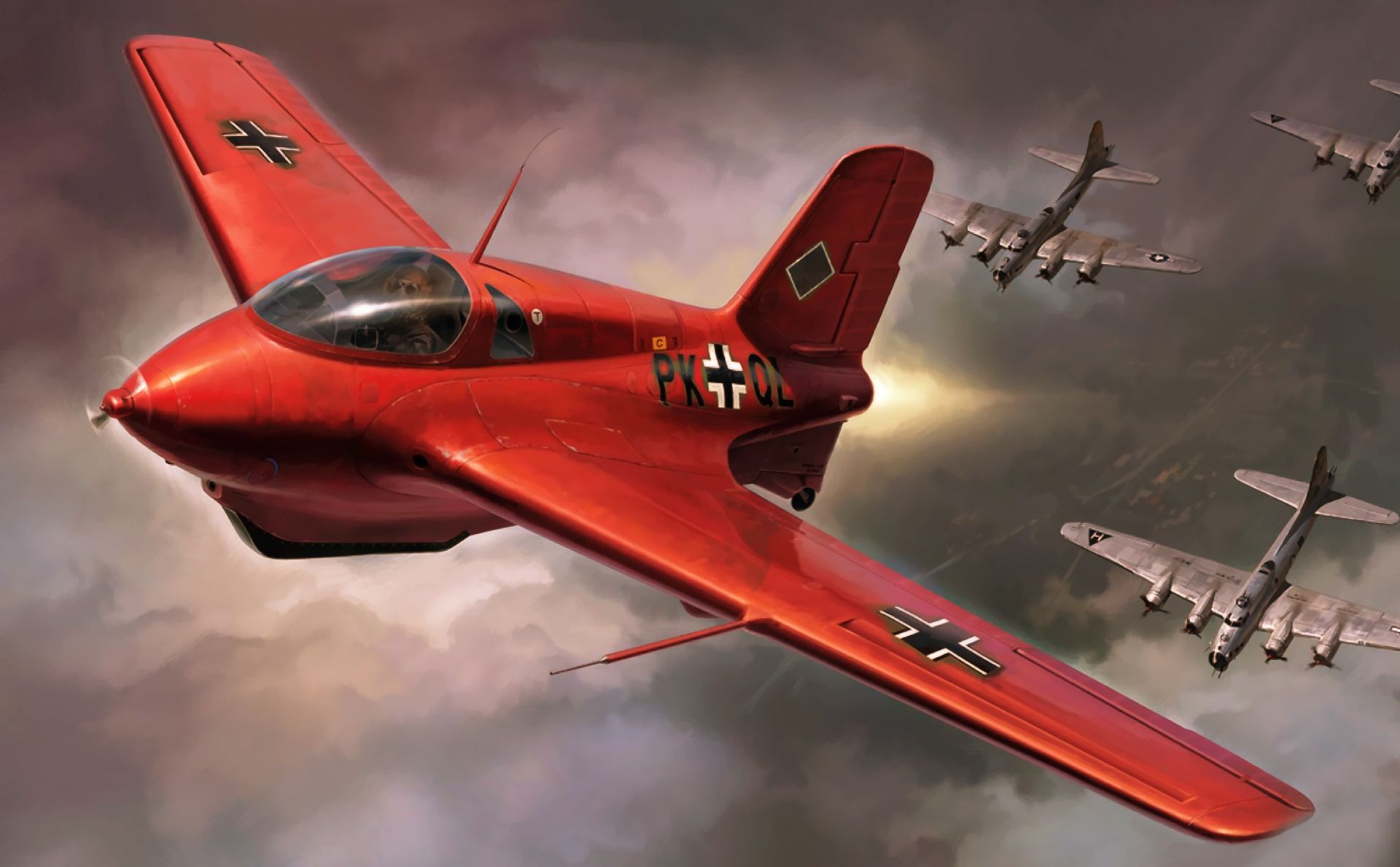 1920x1190 Wallpaper aircraft, war, art, airplane, painting, aviation, WW Messerschmitt Me 163 Komet for mobile and desktop, section авиация, resolution 1920x1190