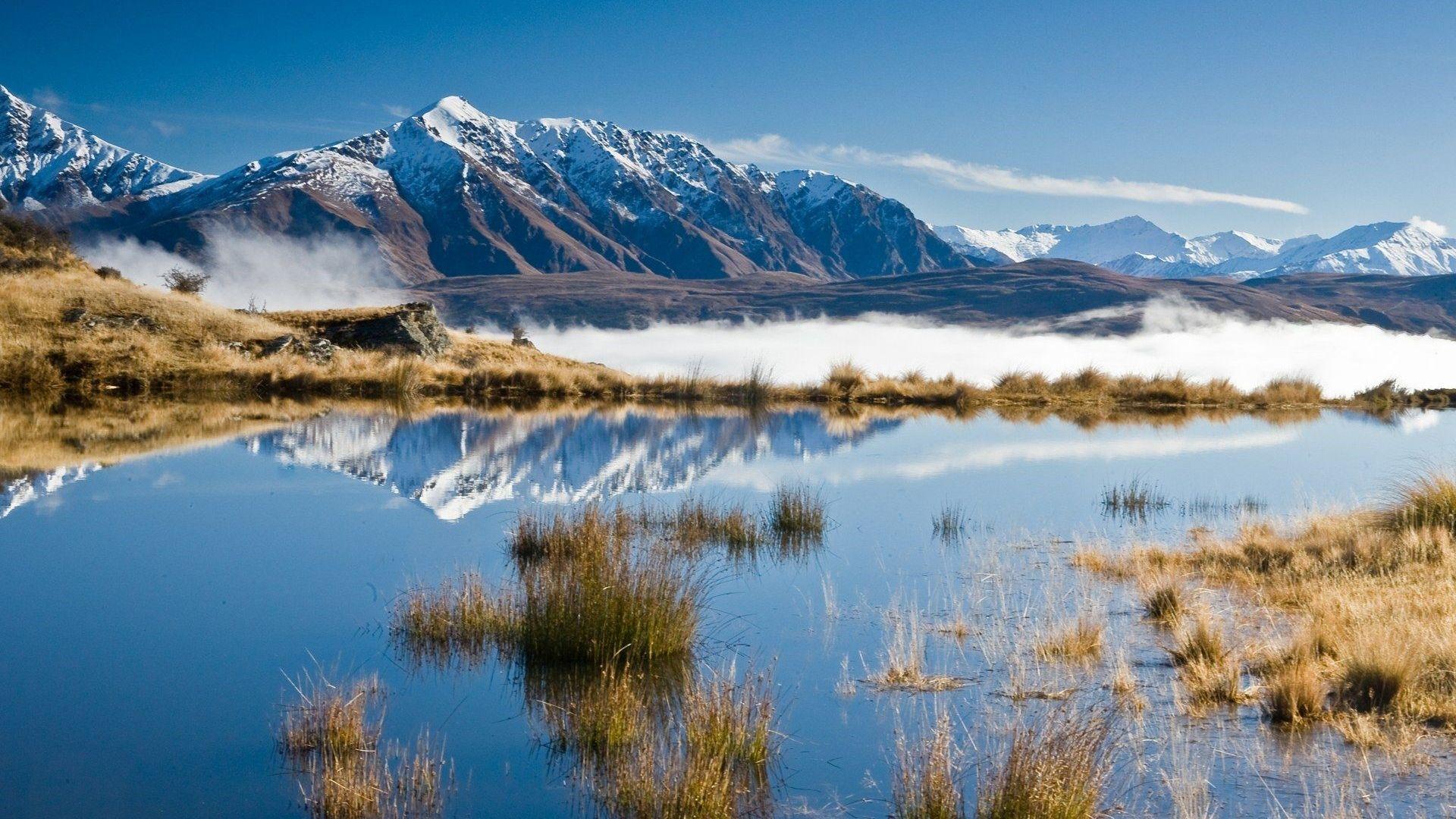 1920x1080 Landscape Mountains With Snow Reflecting Clouds In The Lake