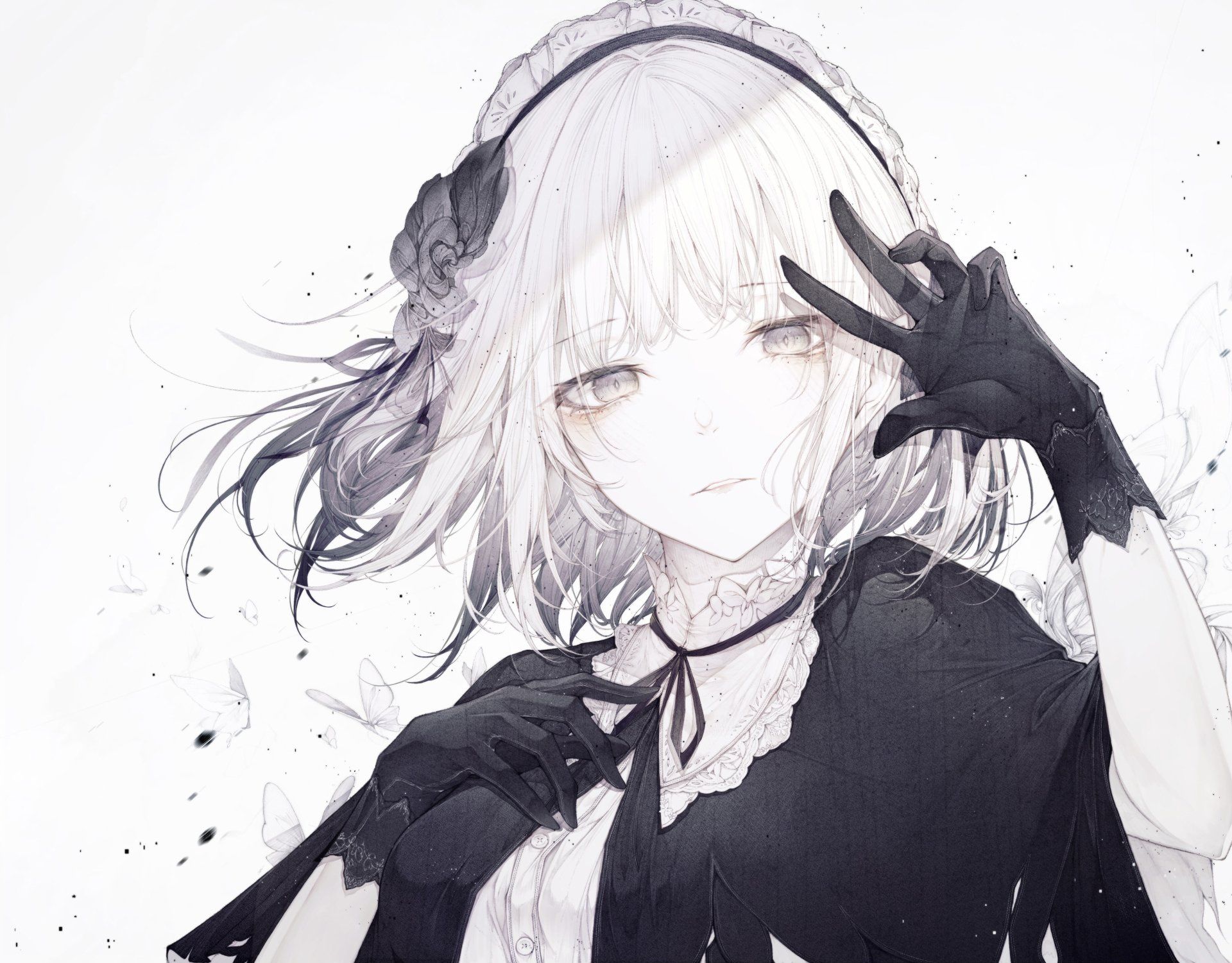 1920x1501 Graceful Grey Haired Anime Girl With ButterflyK Ultra HD Wallpaper By ヒトこもるx3289