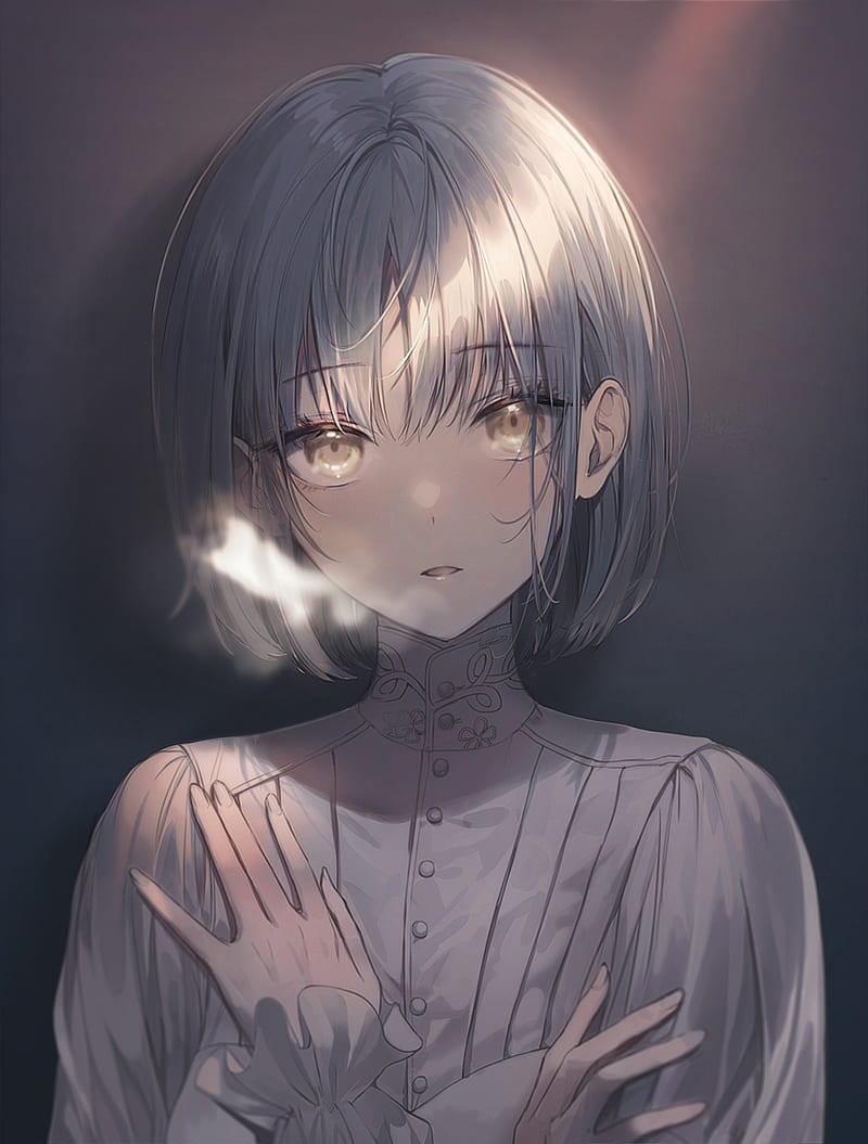 800x1055 Original characters, short hair, anime, looking at viewer, simple background, HD phone wallpaper
