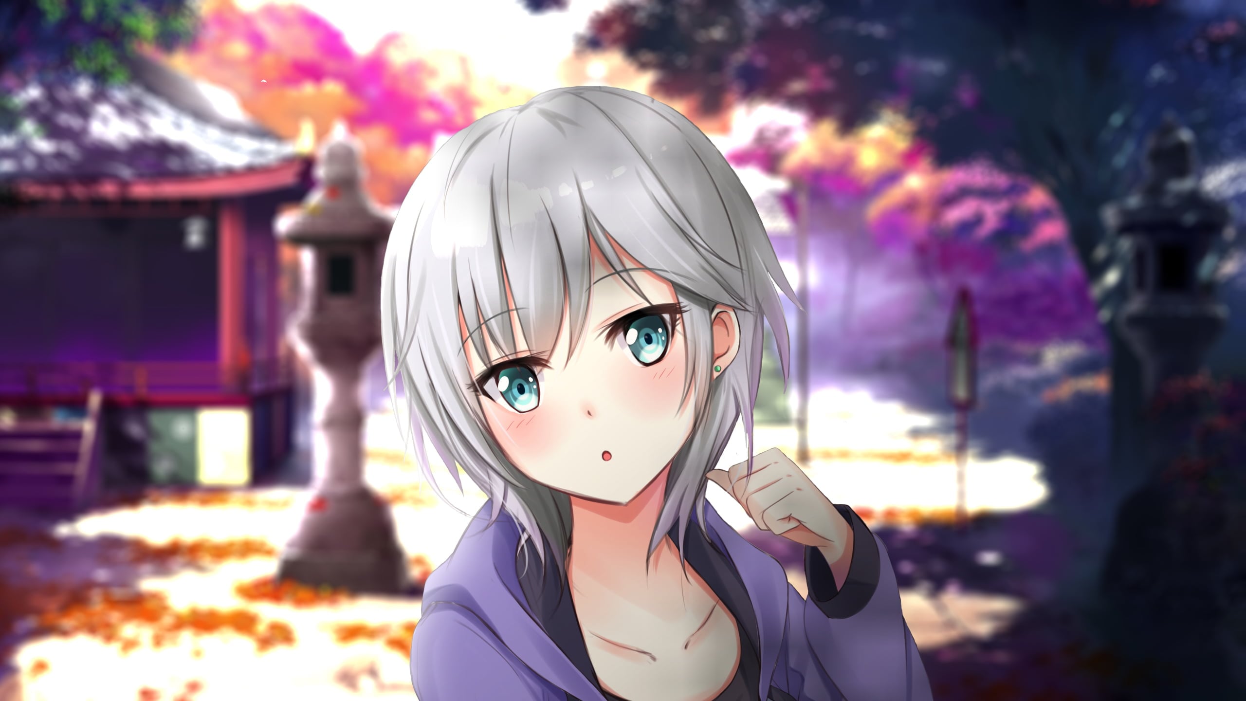 2560x1440 Female with short gray hair animated character HD wallpaper