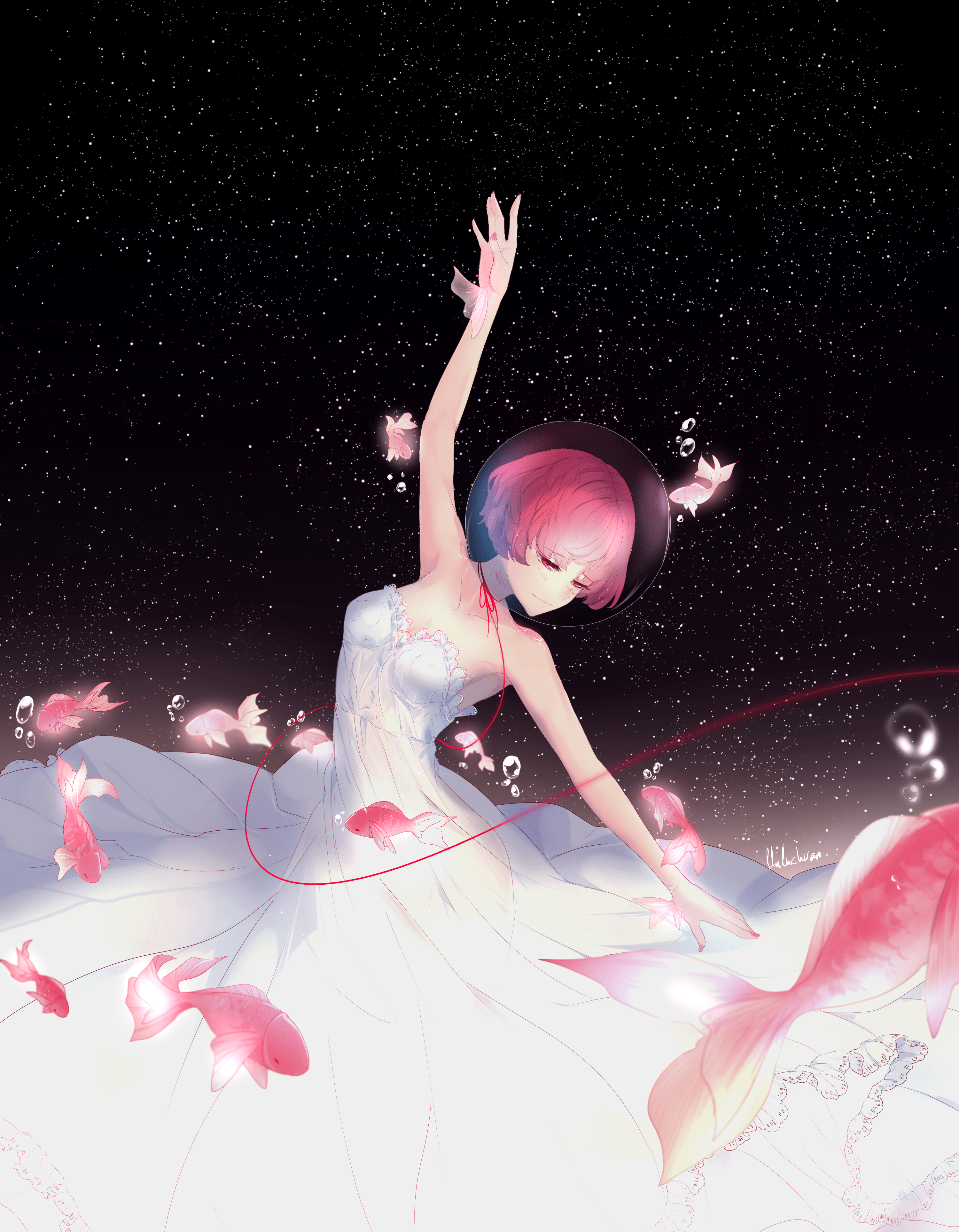 3000x3852 Wallpaper Anime girl, Ballet dancer, Fishes, HD, Anime