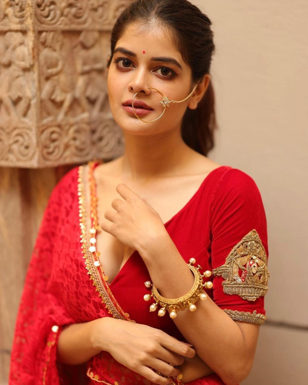 1080x1350 Madhumita Sarcar beautiful actress in red colour dress PLUS GOLD size image, Film stills, South Actress wallpaper, Actress hq gallery
