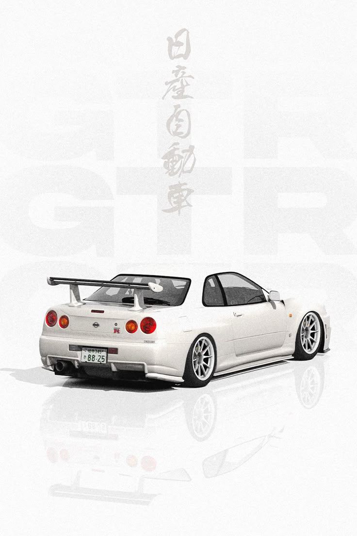 736x1104 White Nissan Skyline GTR R34 Japanese Wallpaper Poster