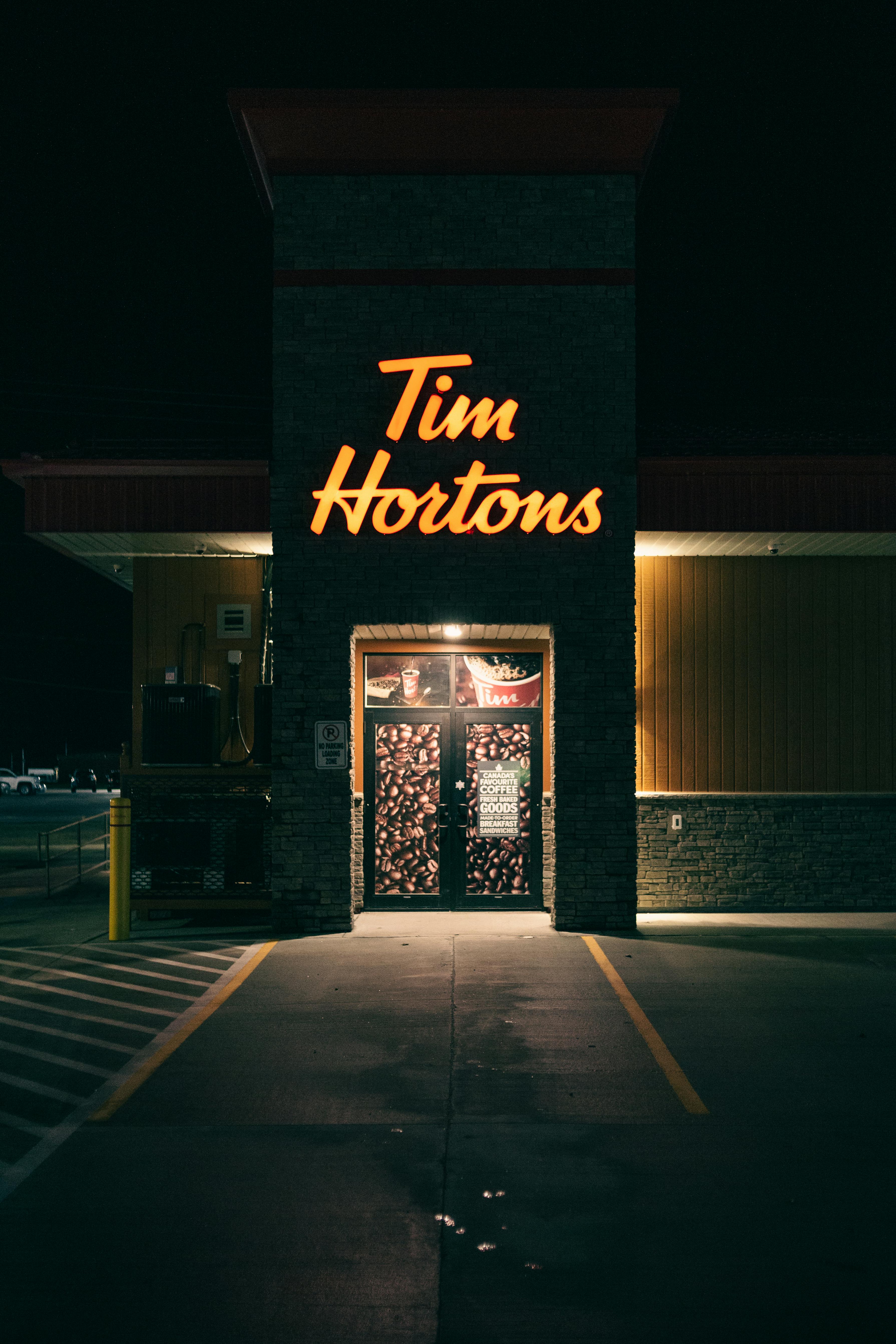 3579x5368 Tim Hortons Neon Signage Over Doors of a Building · Free