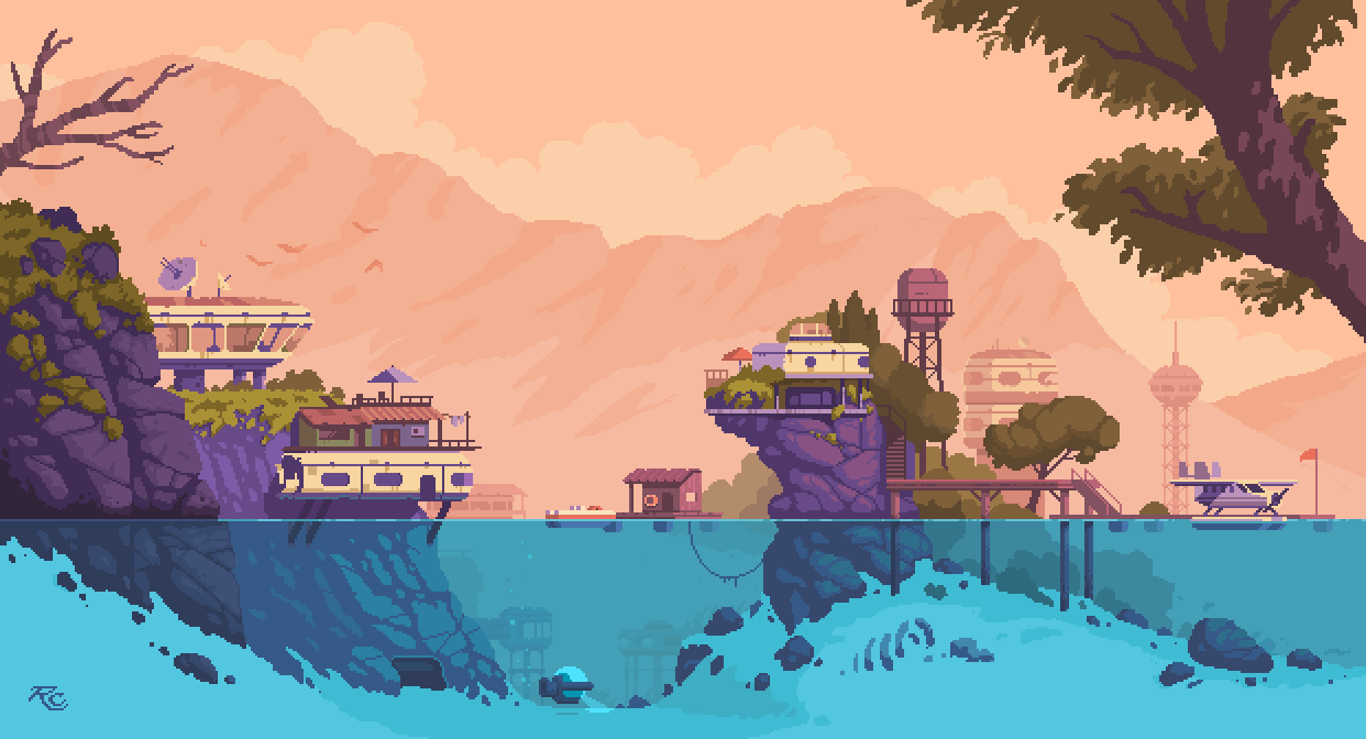 1242x672 OC Secret Island / Pixel art / 1242 x 672 px