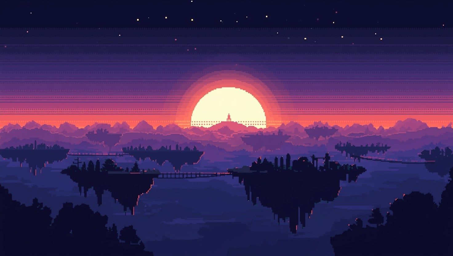 1472x832 Free Pixel Sky Sanctuary Image, 8bit, Retro