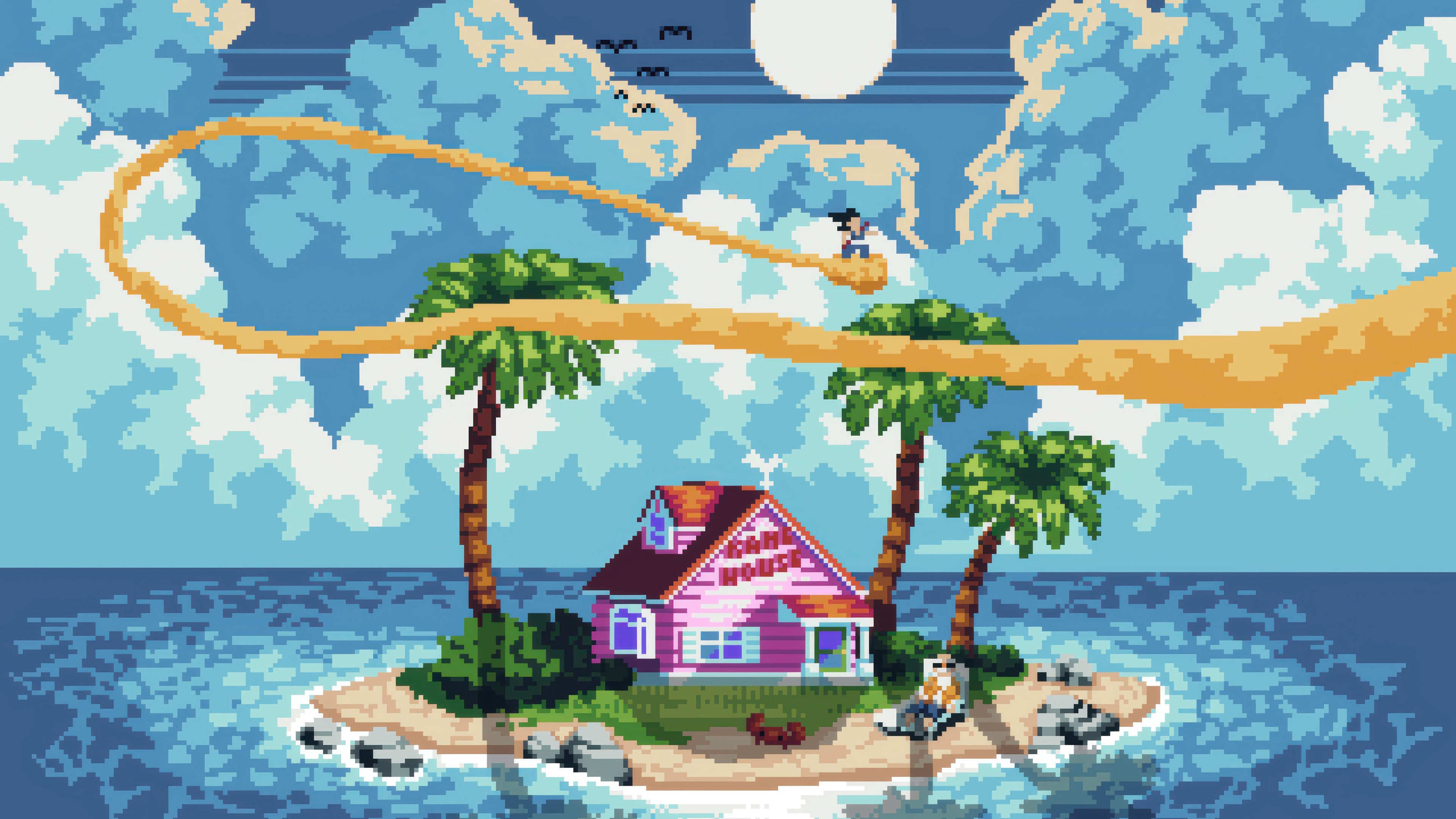 3840x2160 Kame House Island Dragon Ball Pixel Art Wallpaper 4K HD PC