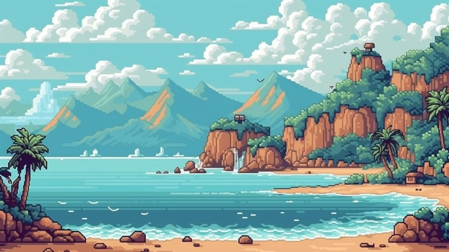 1456x816 Pixel Art Beach Background: Seamless Vacation Scenes (digital Download)