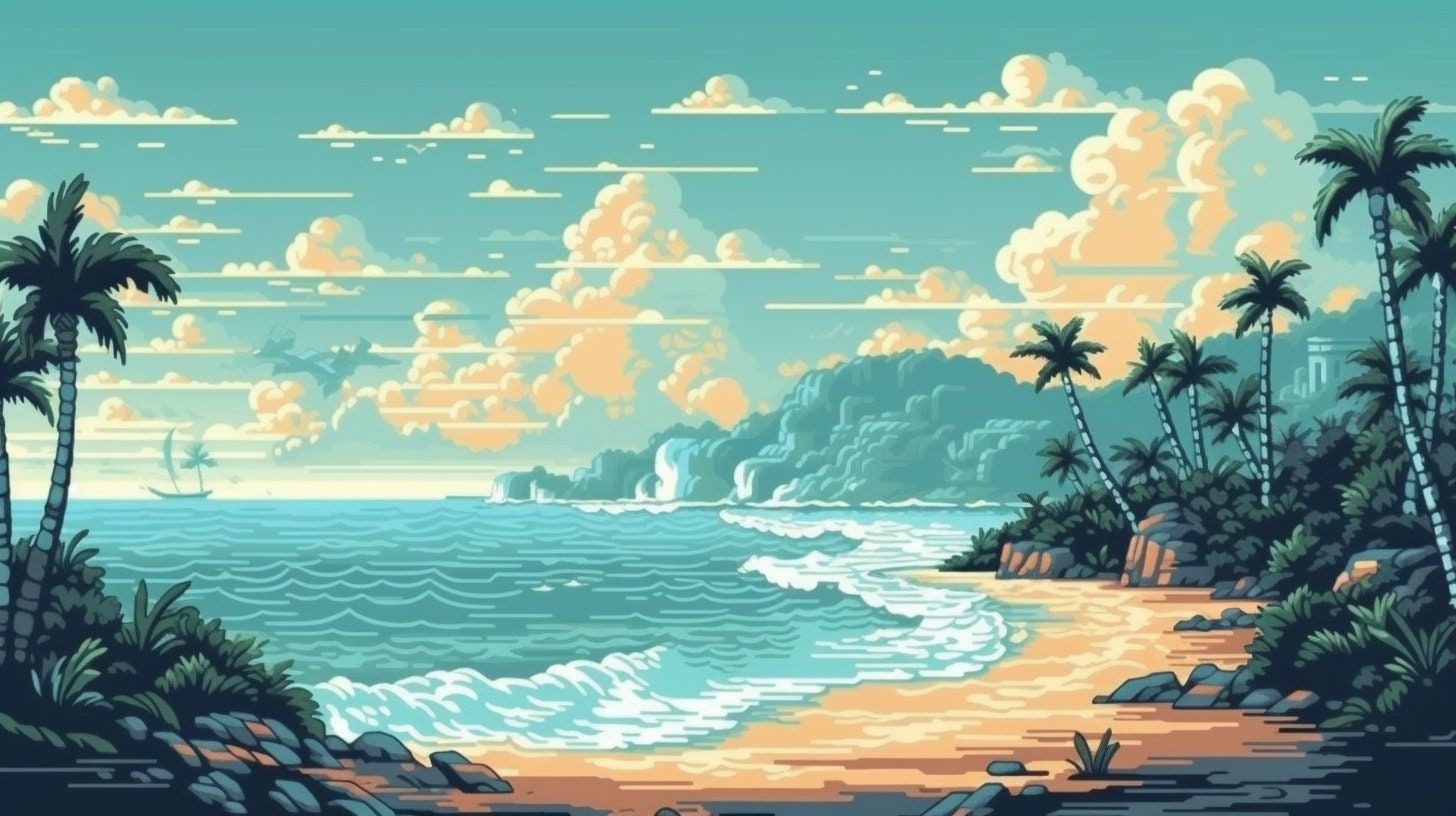 1456x816 Pixel Art Beach Background: Seamless Vacation Scenes (digital Download)