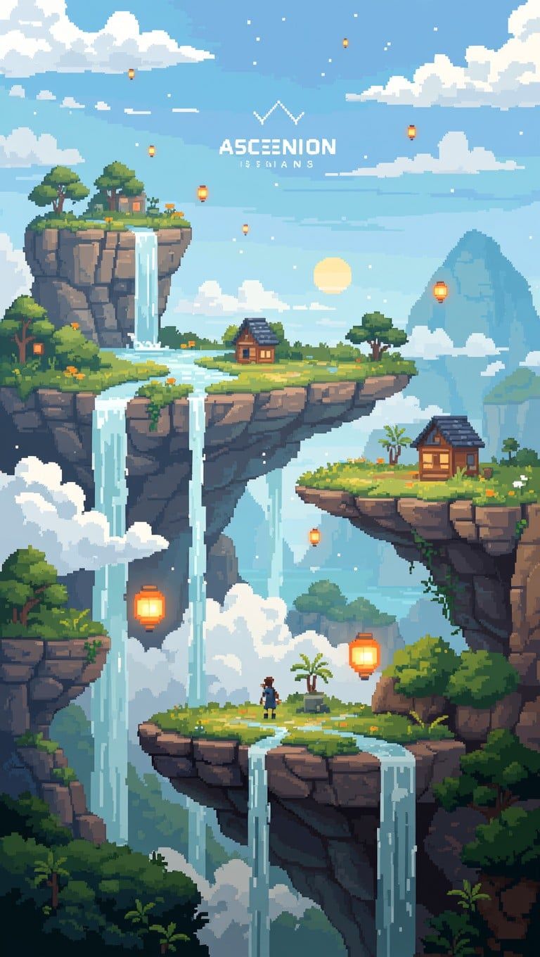 768x1360 Free Floating Pixel Islands Image, Pixel, Floating