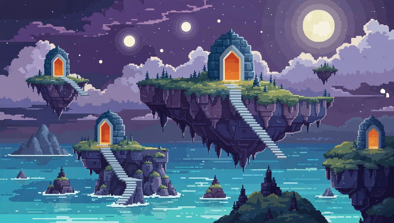 1360x768 Free Floating Pixel Islands Image, Pixel, Floating