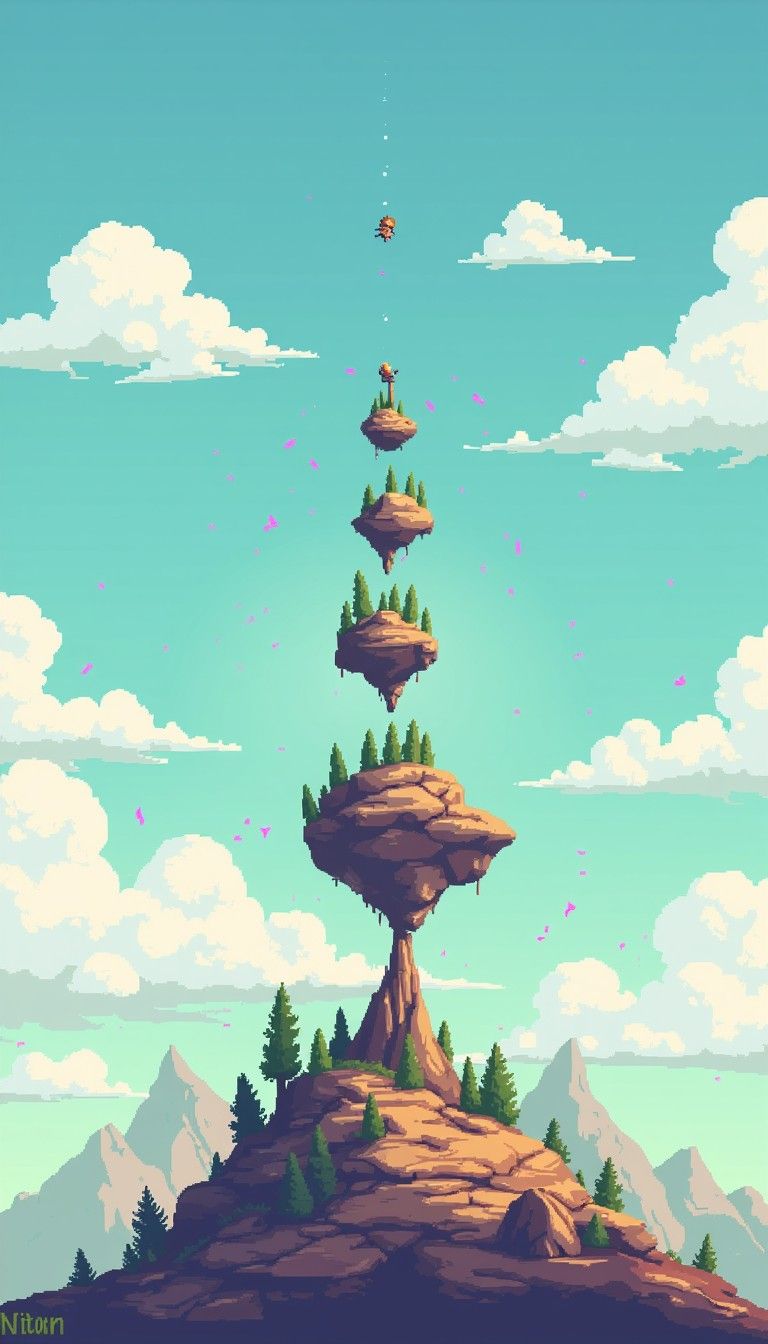 768x1344 Free Floating Pixel Islands Image, Pixel, Floating