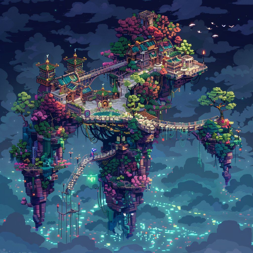1024x1024 Whimsical isometric pixel art of a Pixel Art