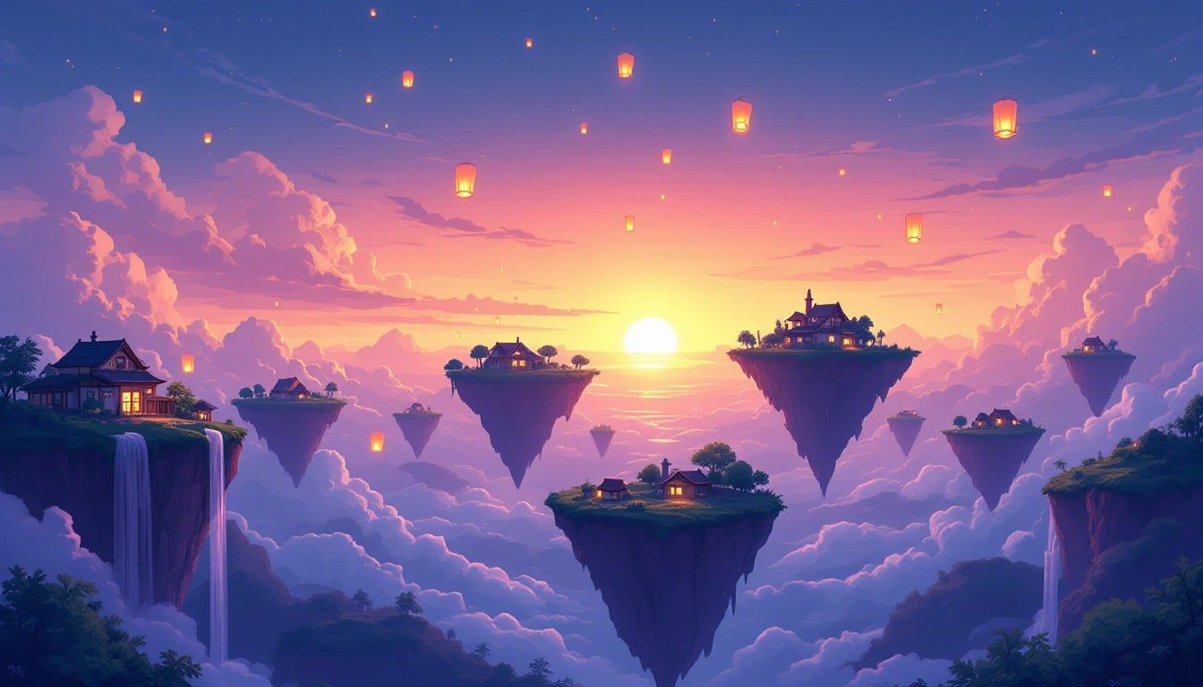 1344x768 Free Floating Pixel Islands Image, Pixel, Floating