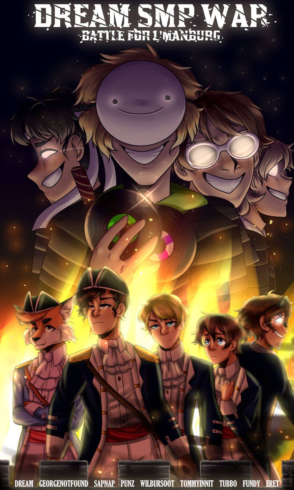 1000x1666 Download Caption: Dramatic Showdown: Dream's Team vs L'Manberg Team in an Epic Minecraft Battle Wallpaper