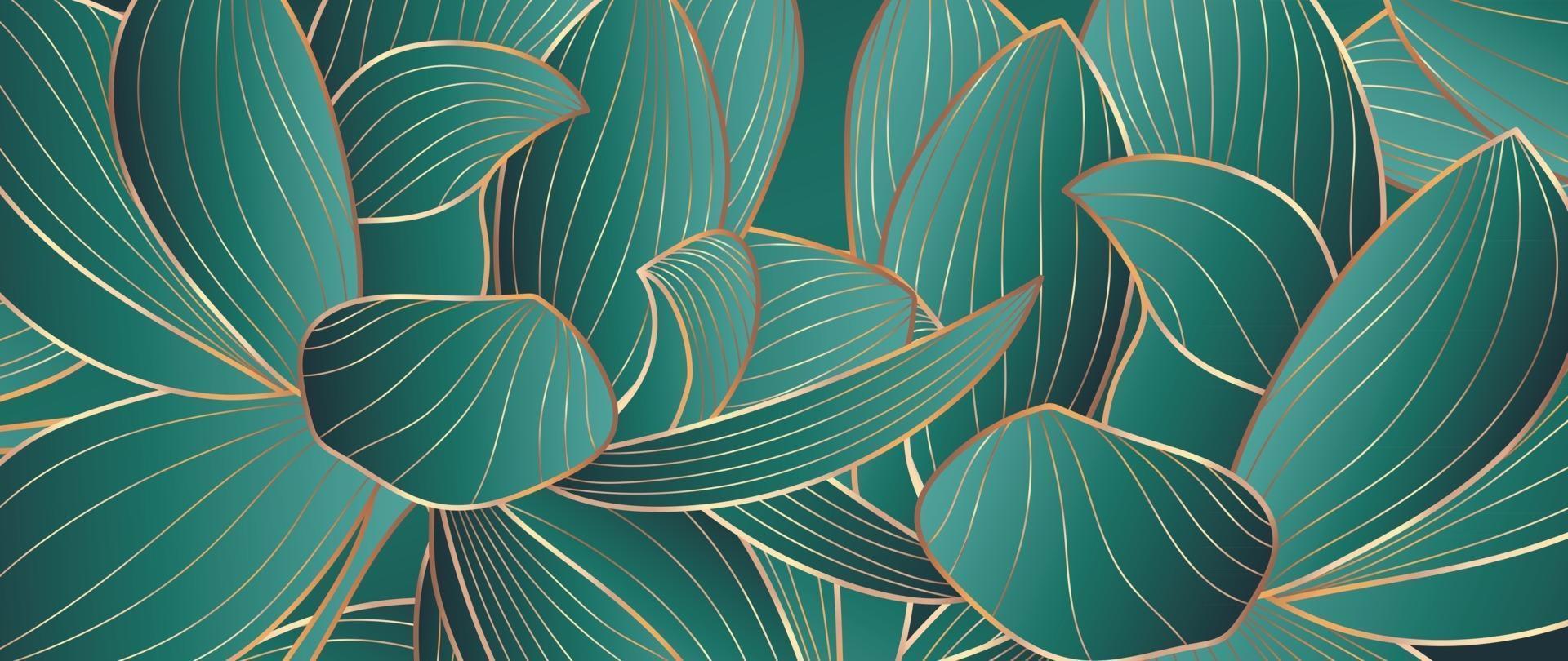 1920x810 Luxury gold lotus background vector. Zen wallpaper collection with golden lotus line art. Design for yoga banner, Luxury cover design and invitation, invite, banner, Natural product packaging design. 2909371 Vector Art