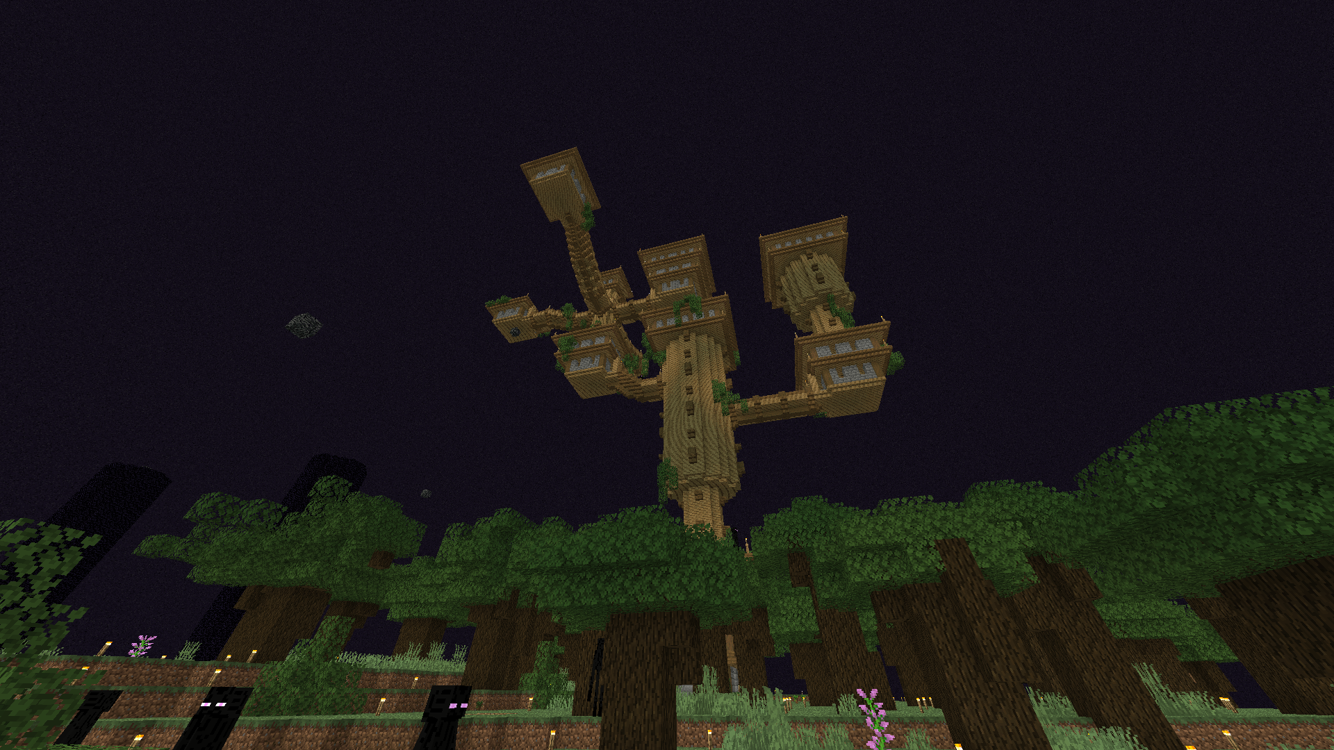 1920x1080 I recreated an end city out of wood in survival. Im also terraforming my whole end island in survival